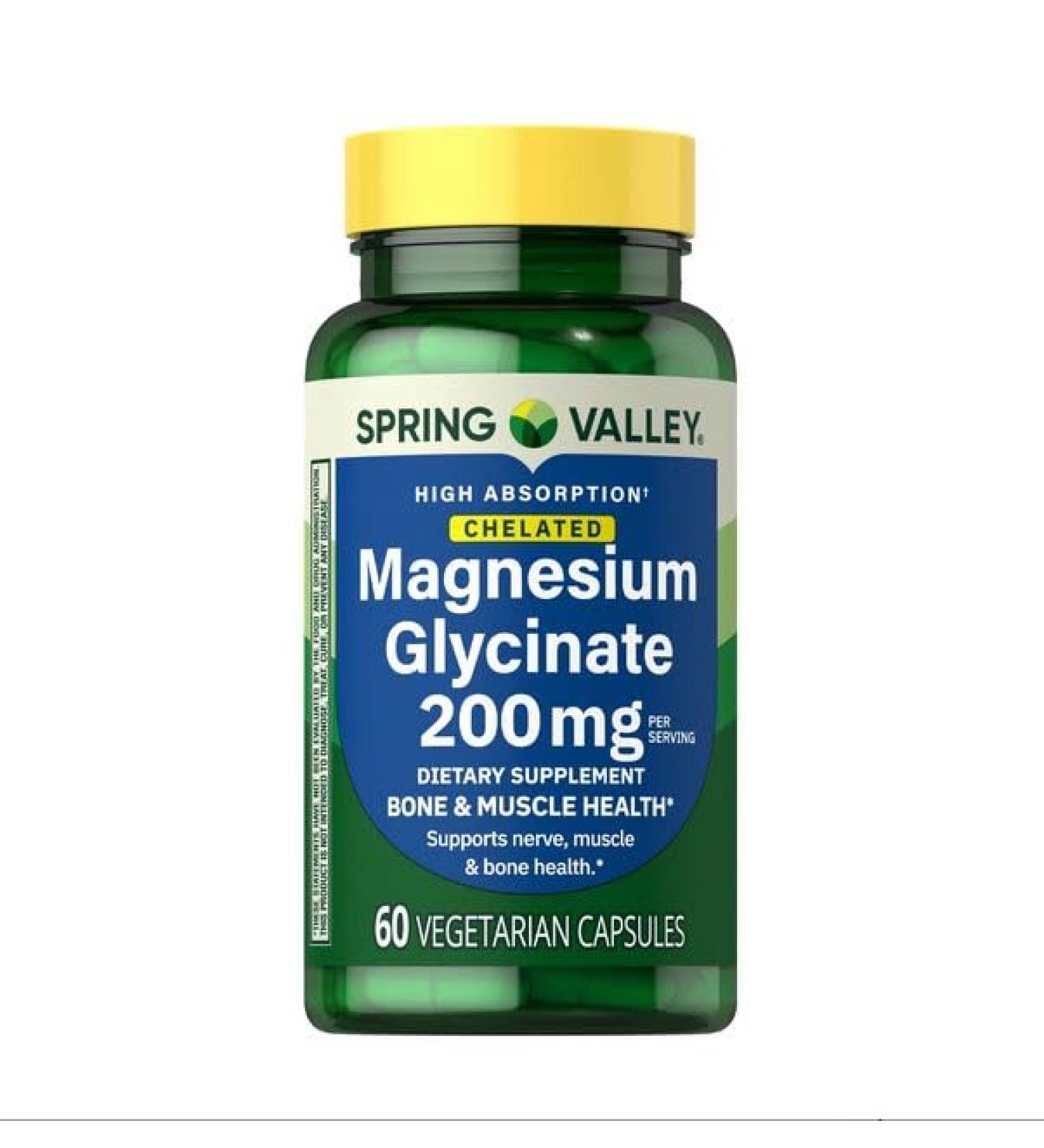 H4U - Spring Valley Magnesium Glycinate 200 mg Capsules Supports Bone & Joint Health (200 mg / 60 Capsules) - Buy Online on GoSupps.com