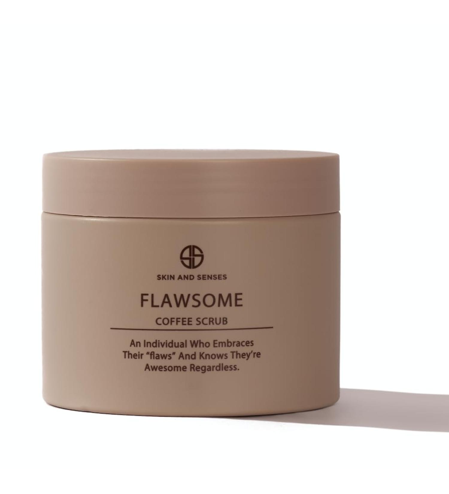 Flawsome 100% Natural Organic Arabica Ground Coffee Cellulite Reducing Body Scrub by Skin and Senses (11.5oz) With Vitamin E Carrot Seed Oil and Coconut Oil - Buy Online on GoSupps.com