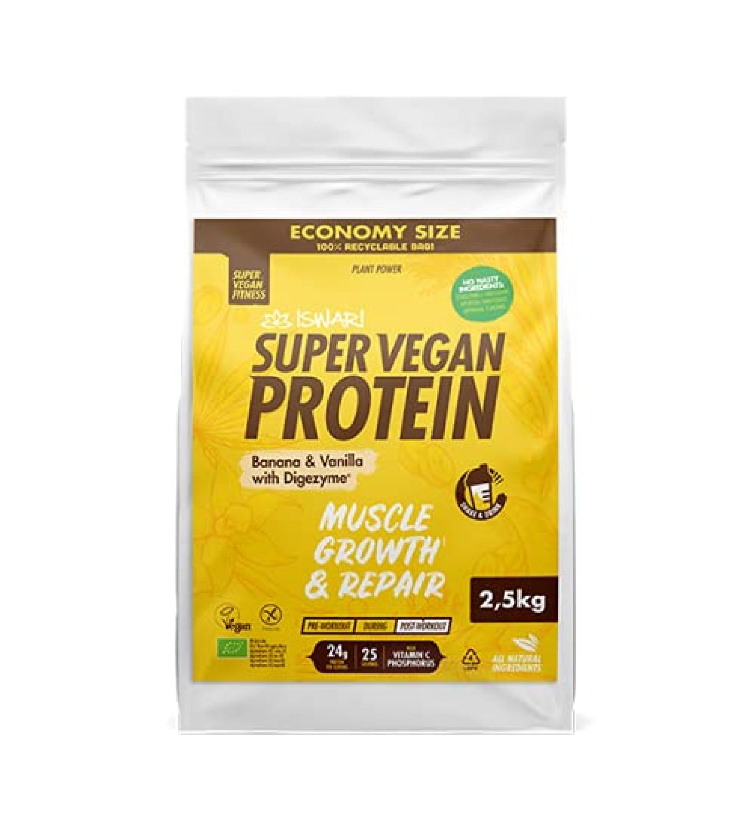 Super Vegan Protein Banana and Vanilla with Digezyme Iswari (875g) - Buy Online on GoSupps.com