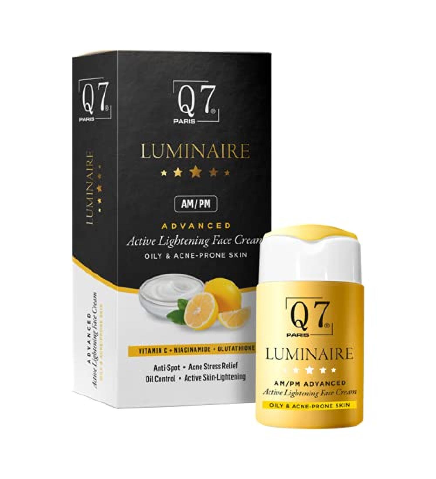 Q7 Paris Luminaire AM/PM Advanced Lightening Face Cream | Vitamin C Niacinamide Glutathione Formula for Sensitive Oily and Acne-Prone Skin | Active Lightening Face Cream - 30ml