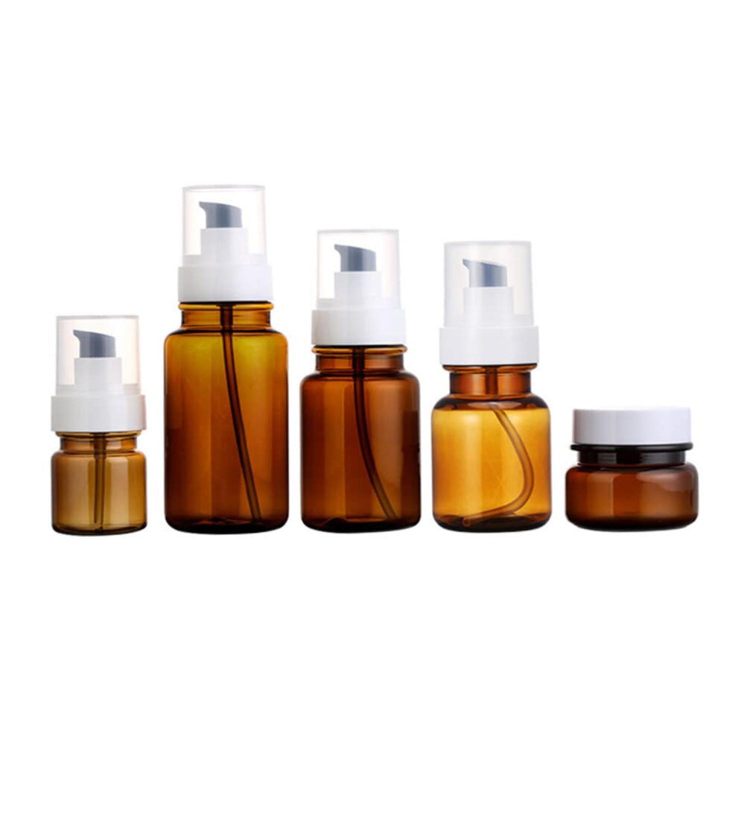 Minkissy 5-Piece Refillable Amber Pump Bottle Set | Perfect for Cream Essential Oils & Soap | Small Travel Containers for Lottery & More - Buy Online on GoSupps.com