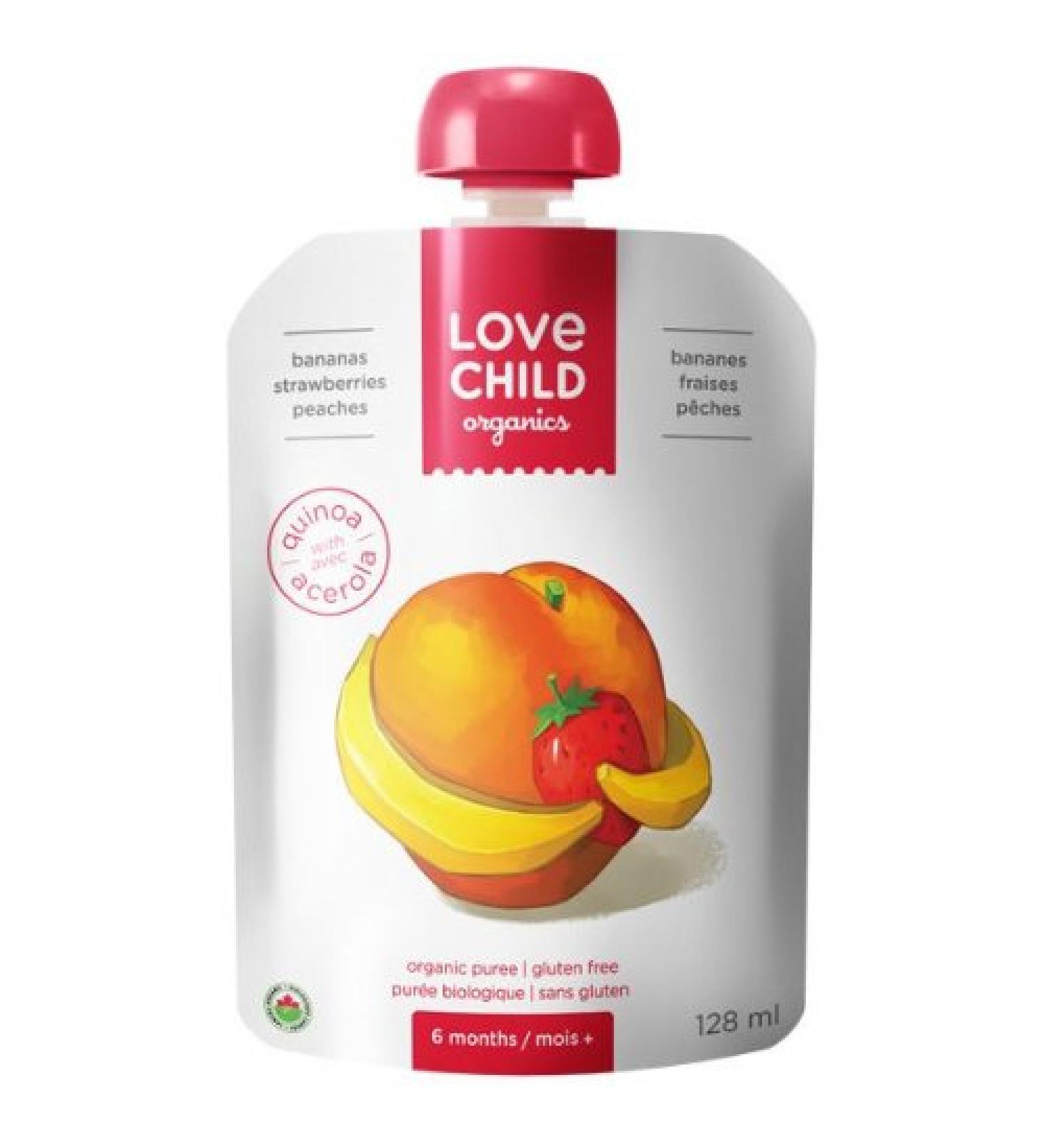 Love Child Organic Purees - Super Blends - Banana Strawberry & Peach (12x128ml)