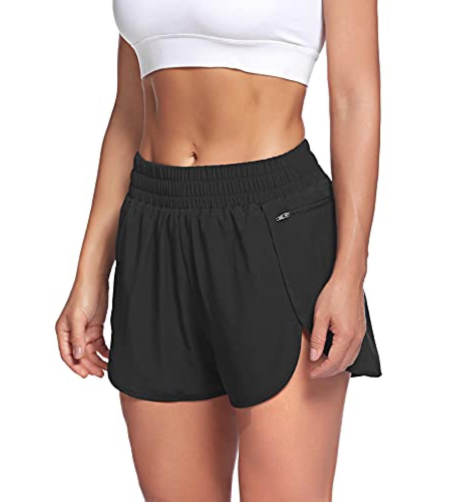 LaLaLa Womens Quick-Dry Workout Shorts with Zip Pocket - X-Large Black - Buy Online on GoSupps.com