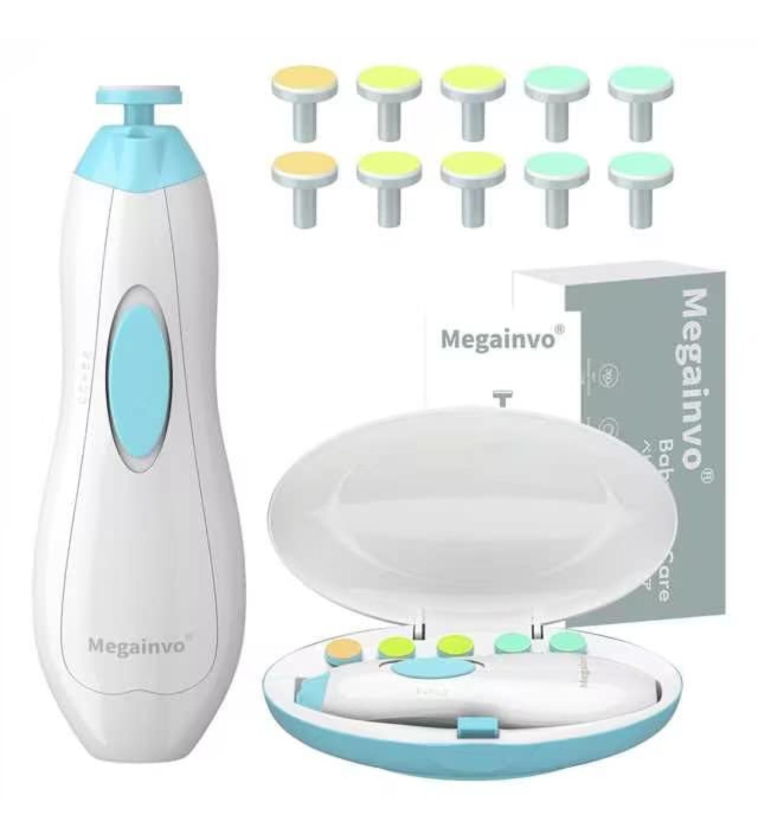 Baby Nail File Megainvo Electric Trimmer Set with LED Light - Safe for Newborns & Toddlers | Quiet Design, 10 Grinding Heads, Blue - Buy Online on GoSupps.com