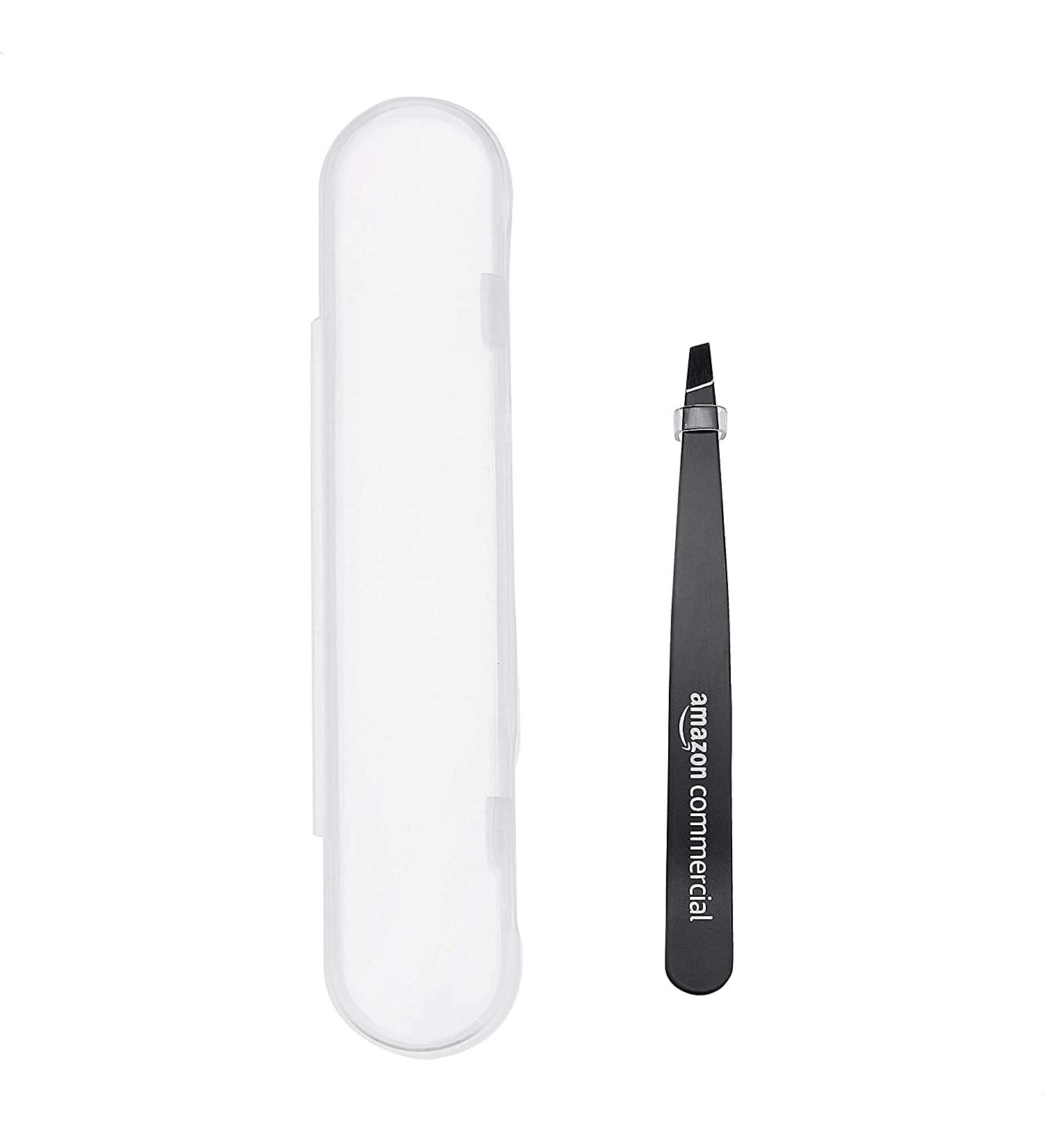 AmazonCommercial Professional Stainless Steel Slant Tip Eyebrow Tweezers - Black 1-Pack - Buy Online on GoSupps.com