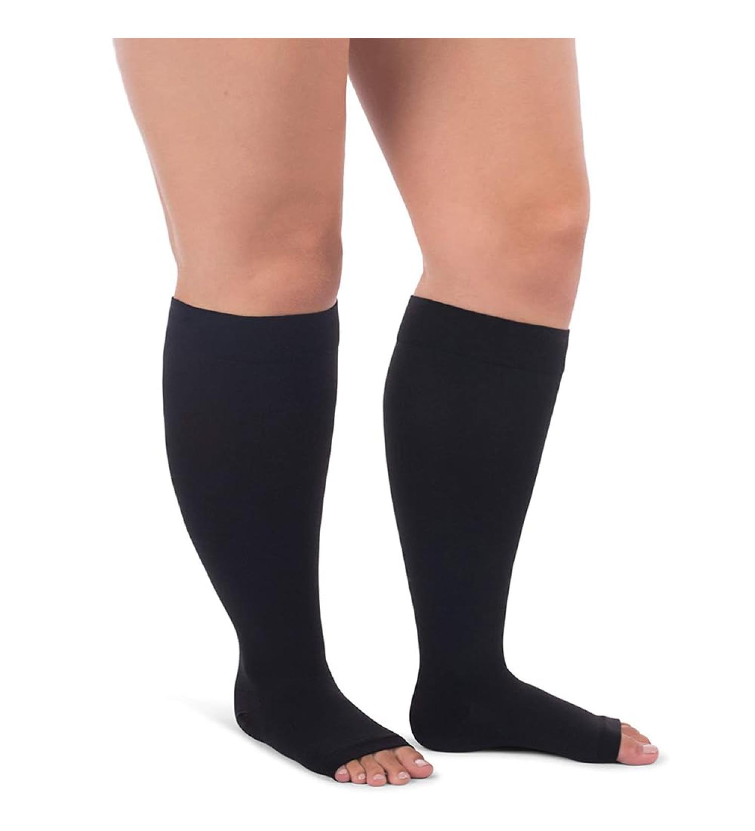 Zmerch Knee Compression Stockings - Unisex Class 3 Open Toe Socks for Varicose Veins (4XL Black) - Graded Pressure Support - Buy Online on GoSupps.com