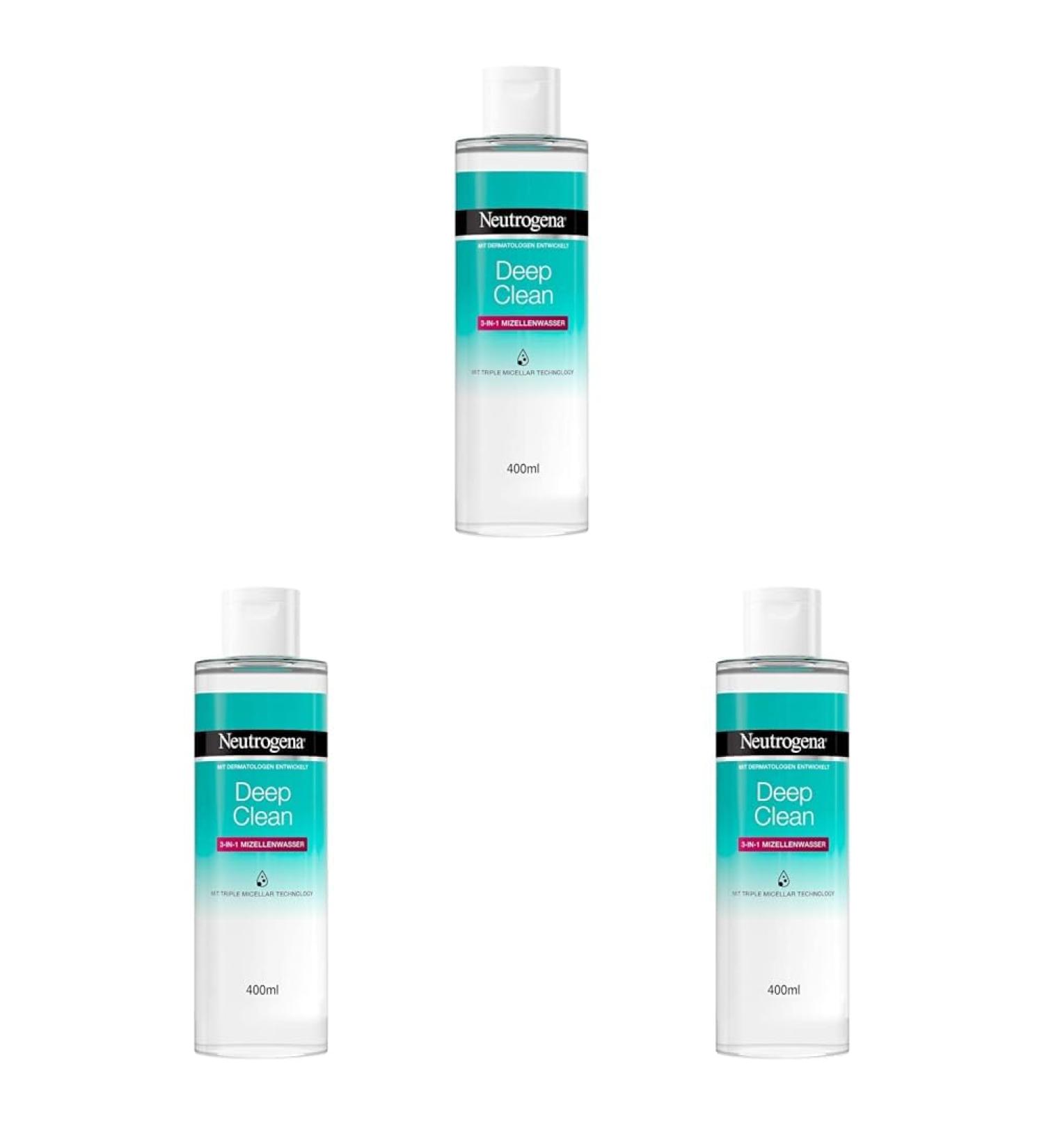Neutrogena Deep Clean 3-in-1 Micelle Water 400ml | Alcohol-Free Gentle Makeup Remover | Perfume-Free Facial Cleanser | Suitable for All Skin Types | Pack of 3 - Buy Online on GoSupps.com