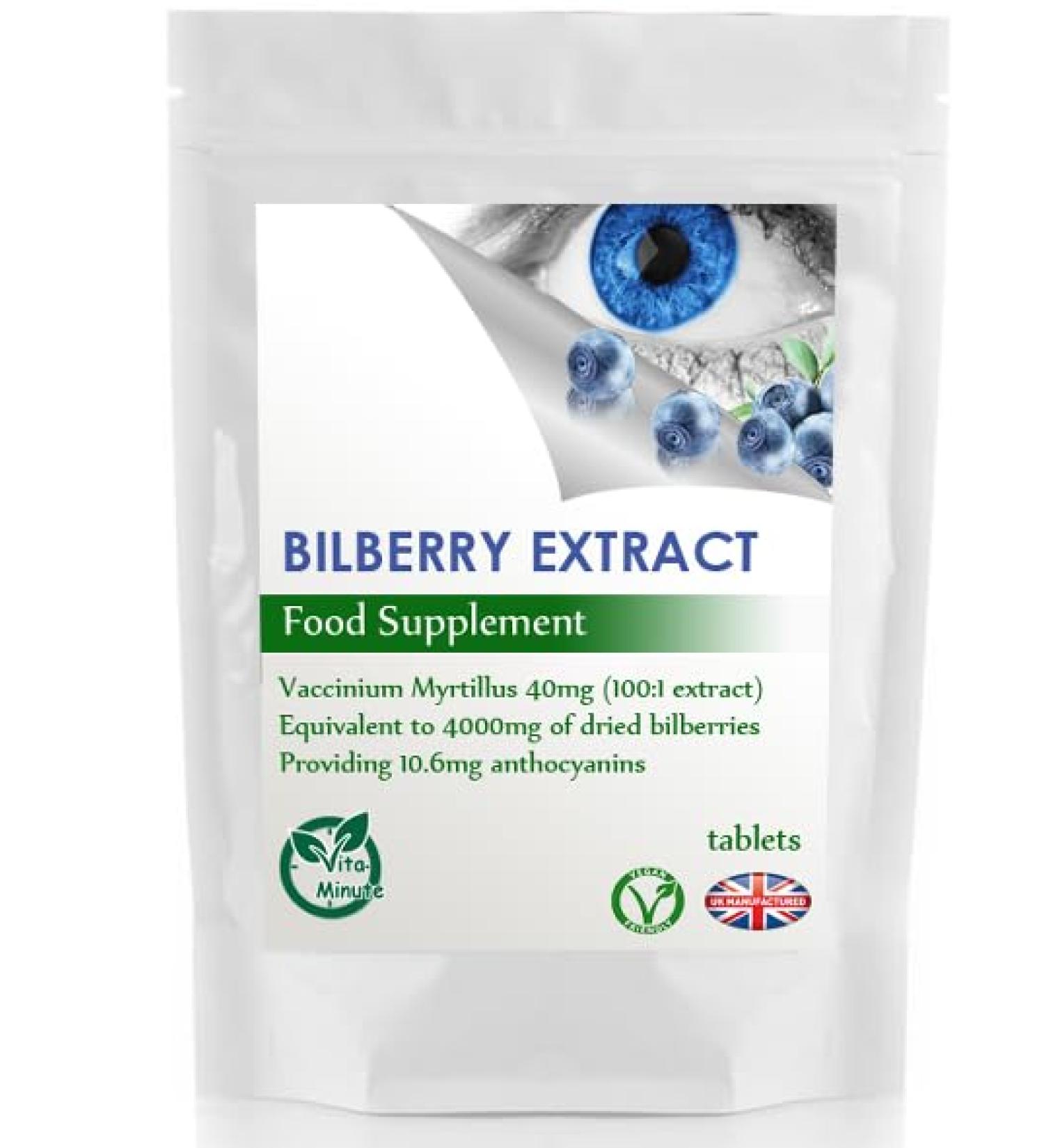 Bilberry Extract 4000mg Tablets Organic (V) - Eye Health Vision Support UK (Pack of 30) - Buy Online on GoSupps.com