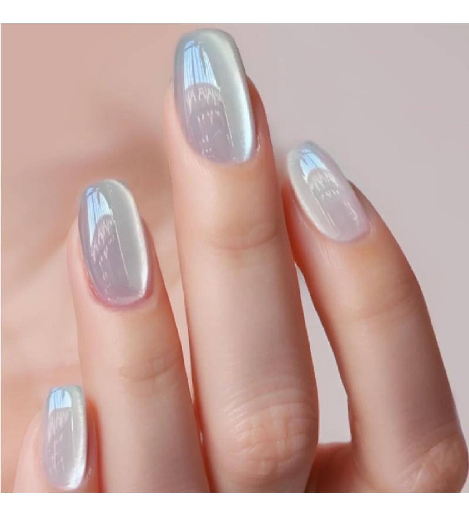 White Cat Eye Press on Nails - Glossy Acrylic Short Fake Nails 24 Pcs Full Cover Squoval Manicure - Buy Online on GoSupps.com
