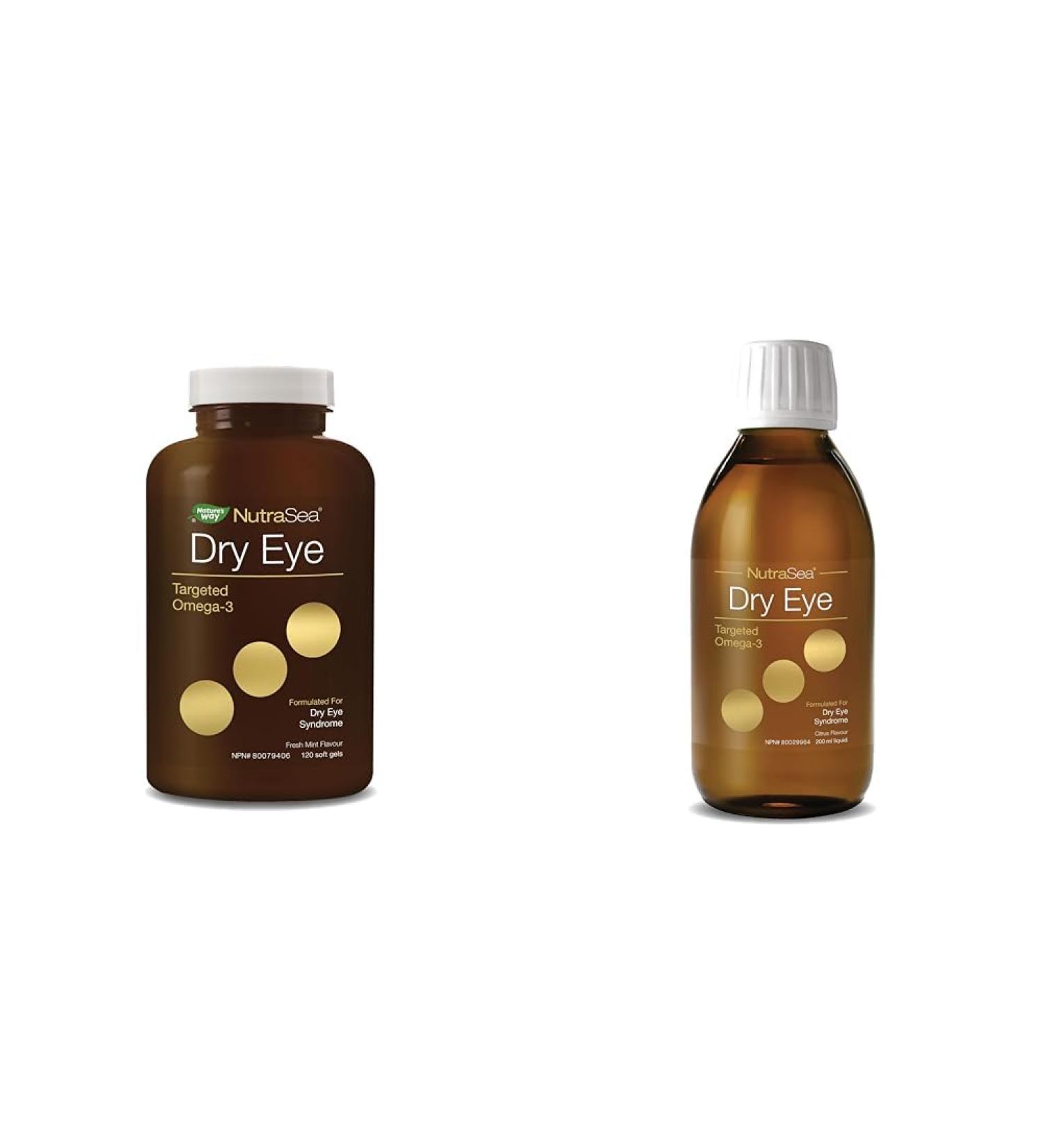 NutraSea Dry Eye Targeted Omega-3 1500 mg of EPA + DHA 150 mg of GLA 120 count soft gel & Dry Eye Targeted Omega-3 1500 mg of EPA + DHA 150 mg of GLA 200 ml Liquid Omega-3 + Omega-3 200 ml Liquid - Buy Online on GoSupps.com