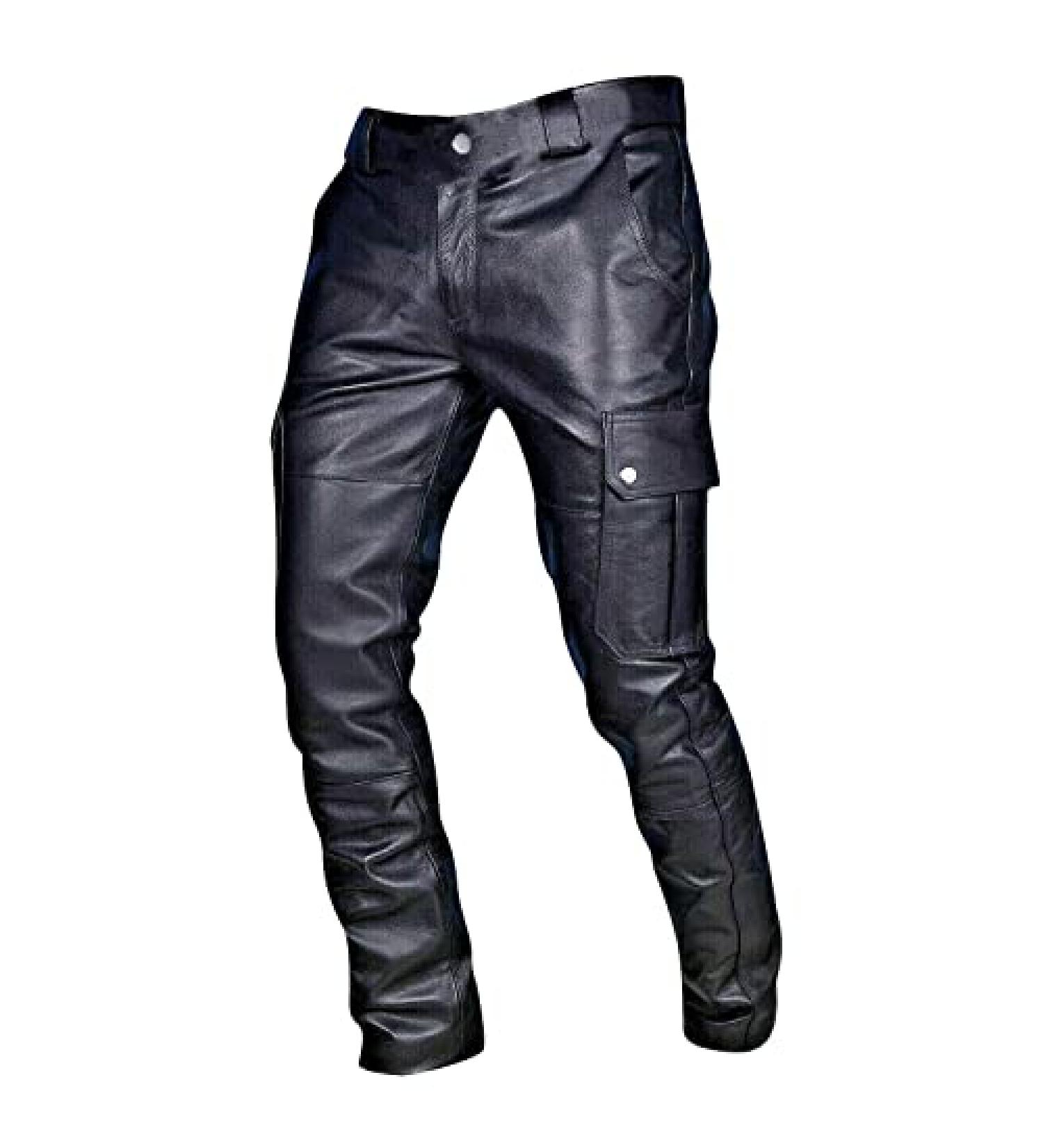Men's Leather Punk Retro Goth Slim Lounge Pants with Pockets - X-Large, Black - Buy Online on GoSupps.com