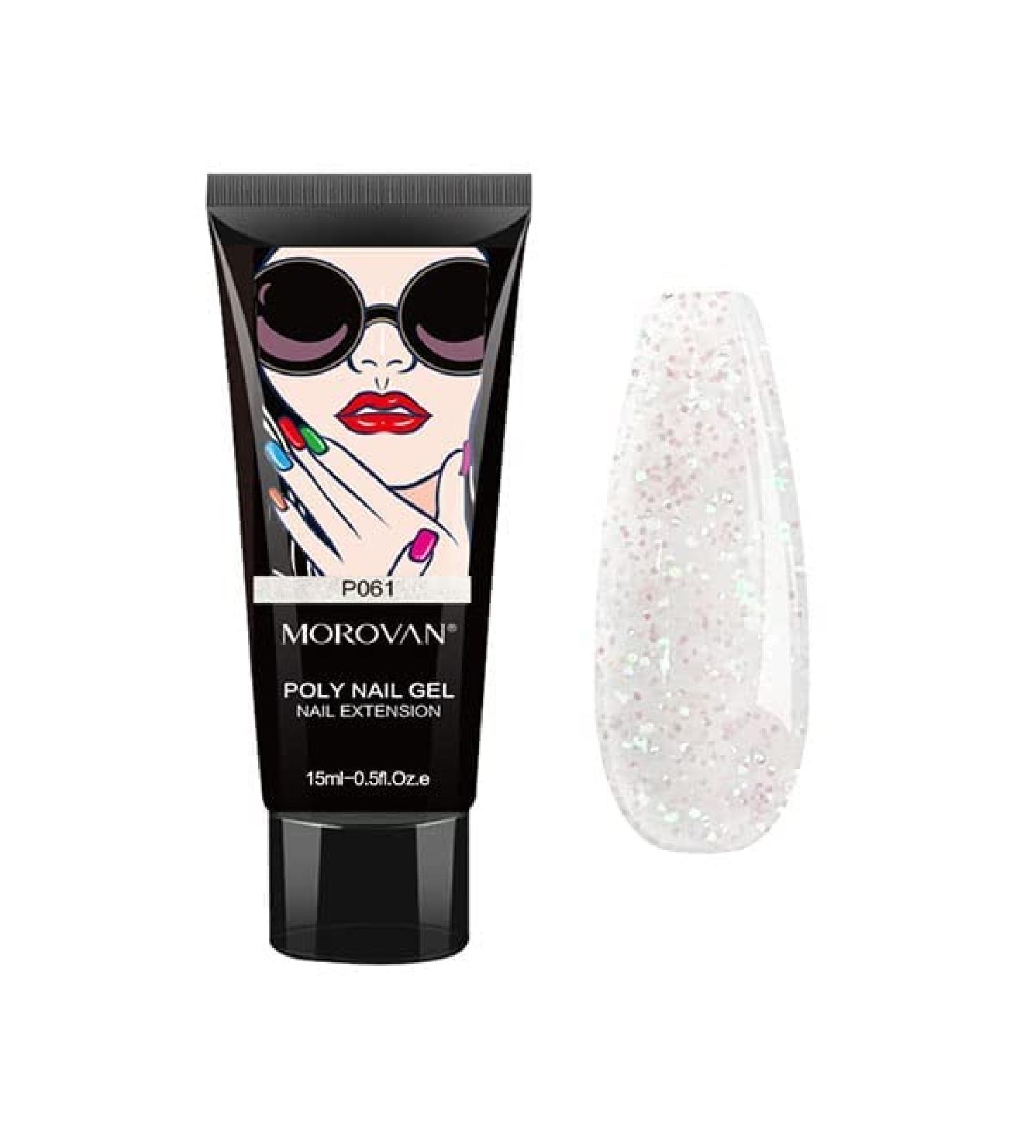 Morovan Poly Gel Nail- 15ml Clear Glitter Gel Nail Builder Gel Nail Gel Trendy Nail Art Design Nail Extension Gel Salon Nail Easy DIY Salon Nail at Home for Nail Art Beginner & Professional