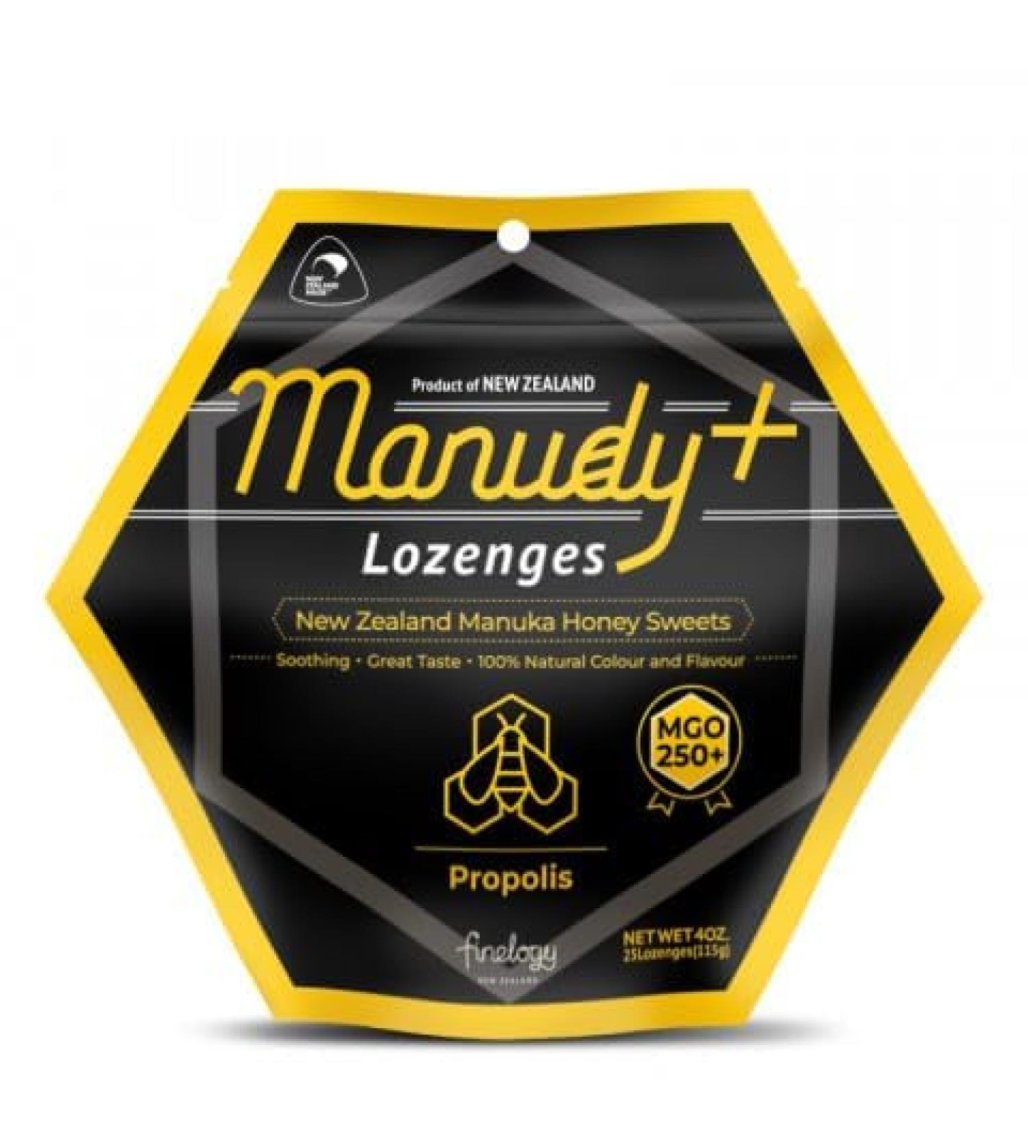 Manudy+ New Zealand Manuka Honey Sweets Throat Lozenge Natural Flavor 25 Lozenges (Propolis) - Buy Online on GoSupps.com