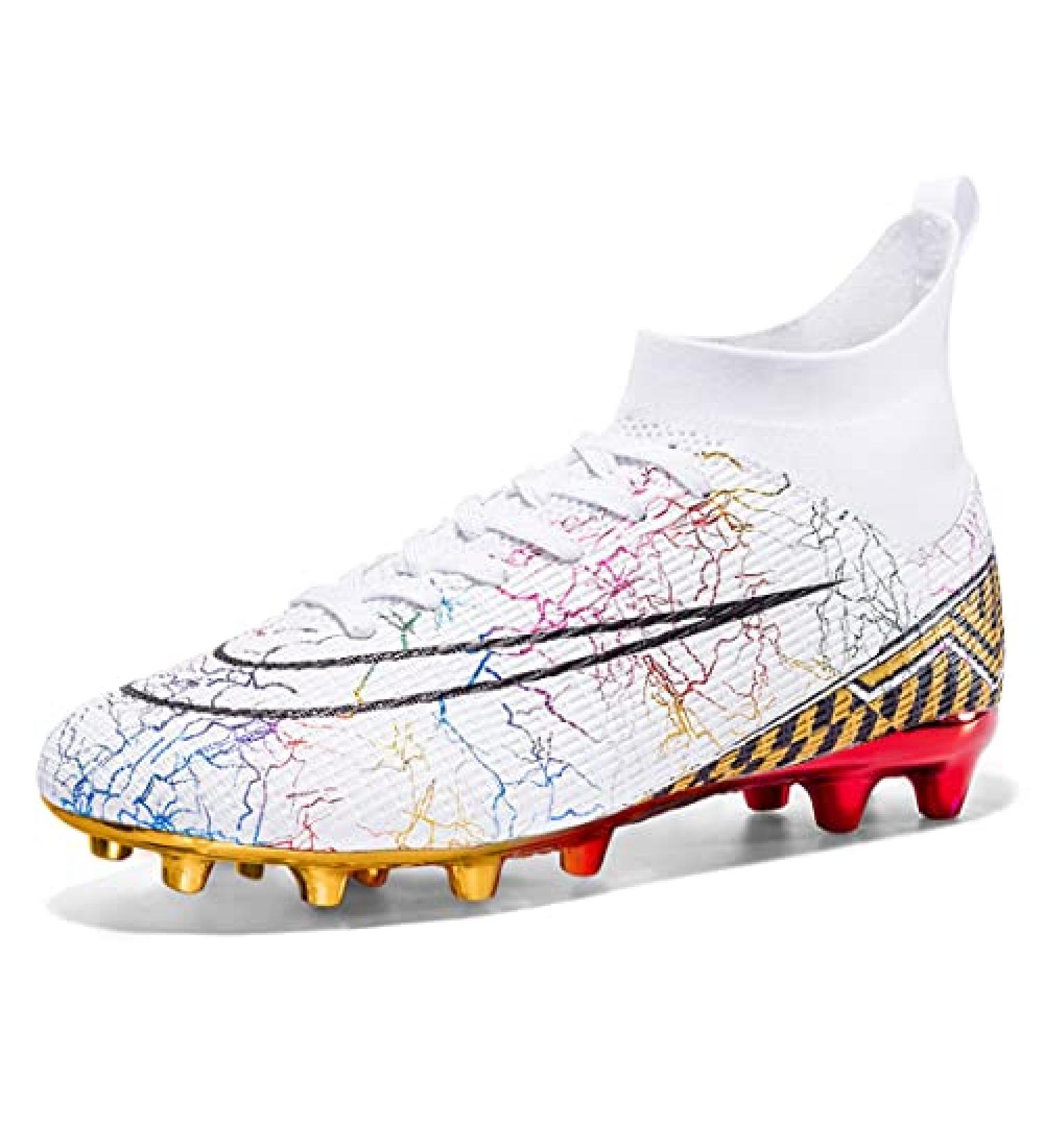 Jugafu Men's High-Top Soccer Cleats Spikes Shoes - Indoor/Outdoor Training Athletic Sneaker (8.5, White) - Buy Online on GoSupps.com