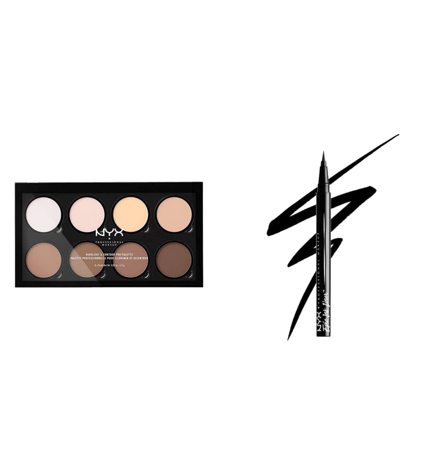 Nyx Professional Makeup Highlight & Contour Pro Palette & Epic Ink Eyeliner Bundle - Vegan Waterproof 8 Matte Shades - Buy Online on GoSupps.com