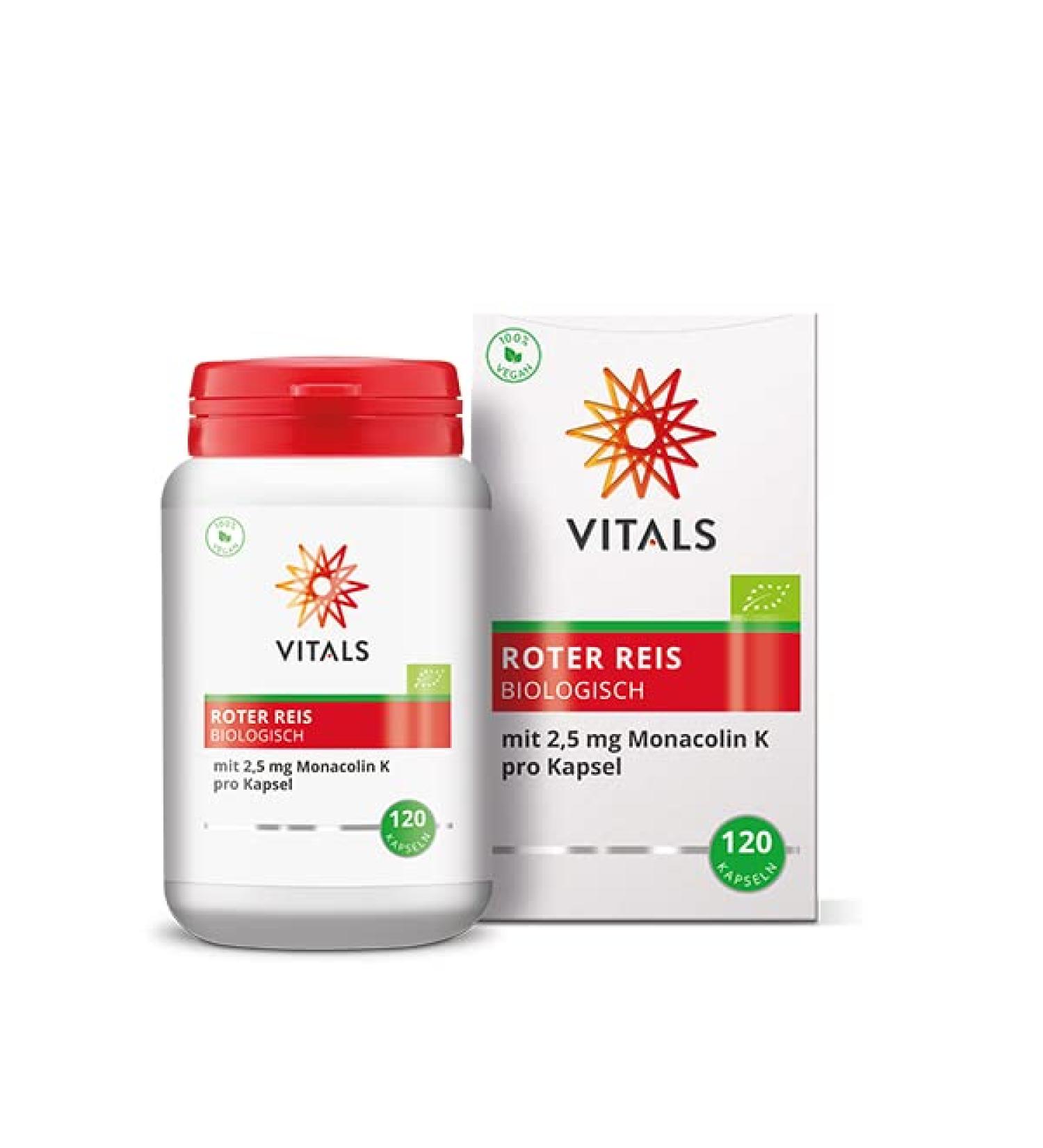 Vital Red Rice Organic Dietary Supplement - 120 Vegan Capsules for Cholesterol Regulation | 100% Organic 2.5mg Monacolin K - Buy Online on GoSupps.com