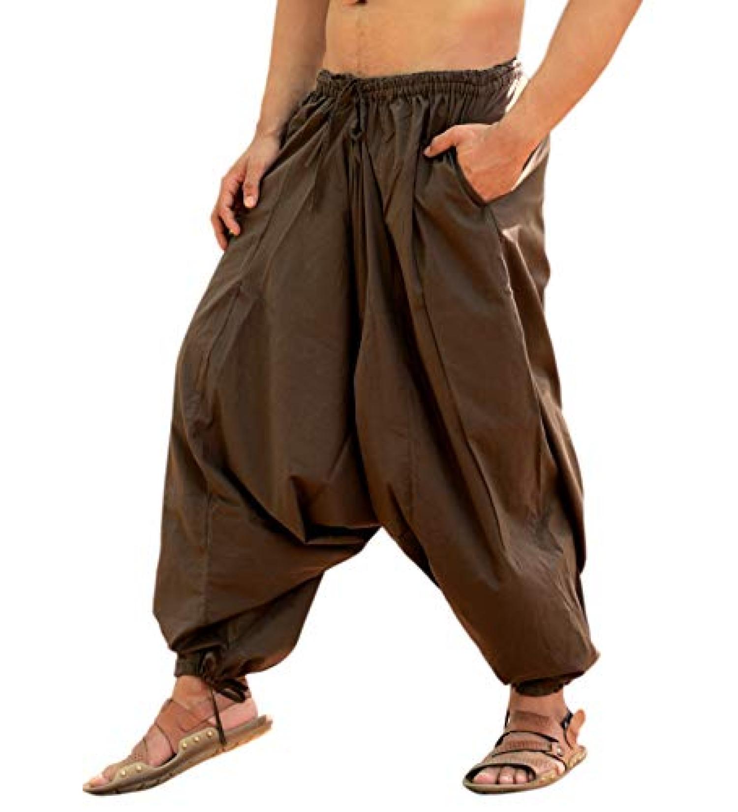 SARJANA HANDICRAFTS Men's Cotton Harem Yoga Pants - Brown | One Size Genie Boho Baggy Style - Buy Online on GoSupps.com