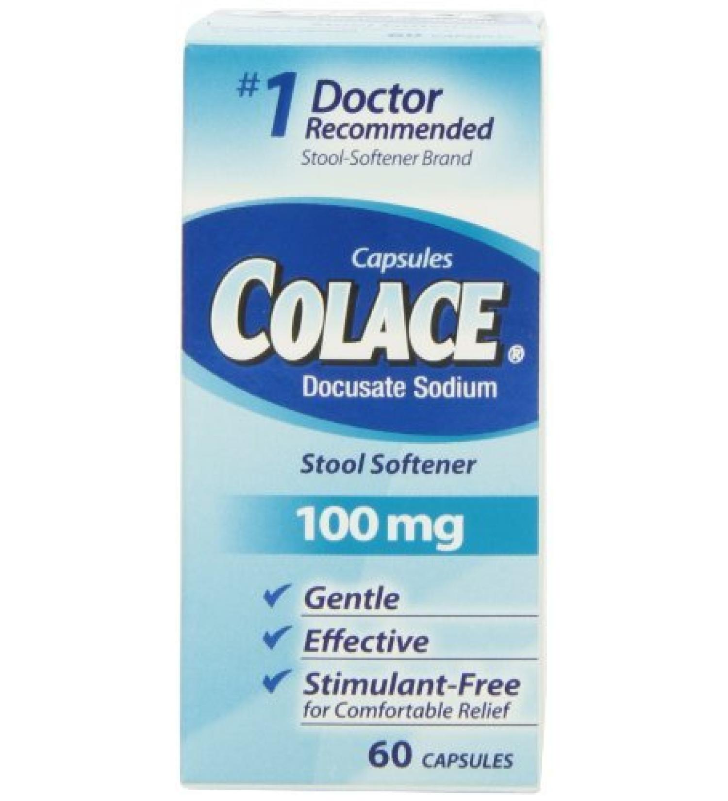 Colace Docusate Sodium Stool Softner 100 mg Capsules 60 Count - Buy Packs and Save (Pack of 2)
