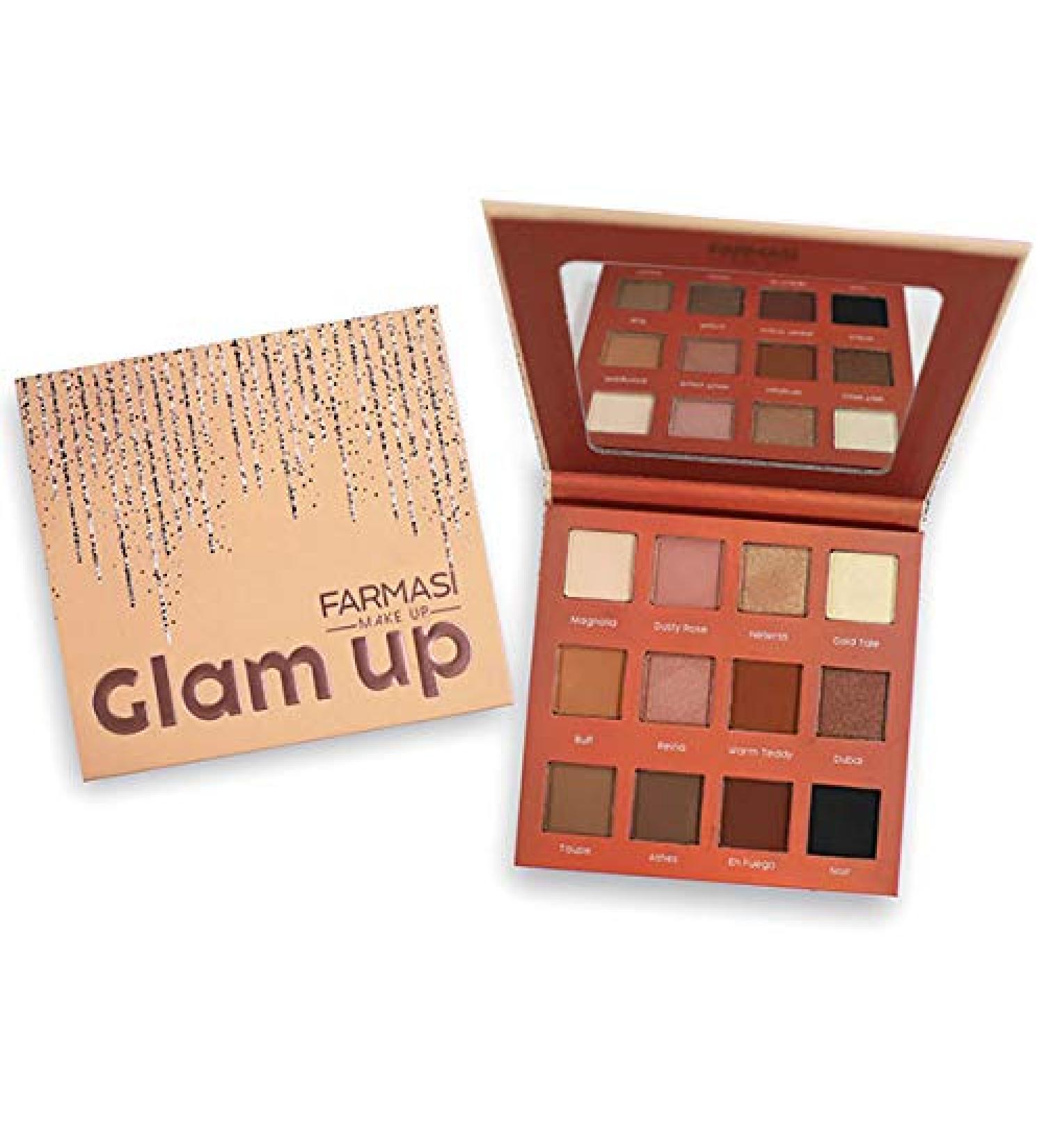 FARMASi Glam Up Eyeshadow Palette Ultra Blendable Mattes Rich Colors with Velvety Texture Easy to Apply Long Lasting 12 Shades 0.42 oz / 12 gr