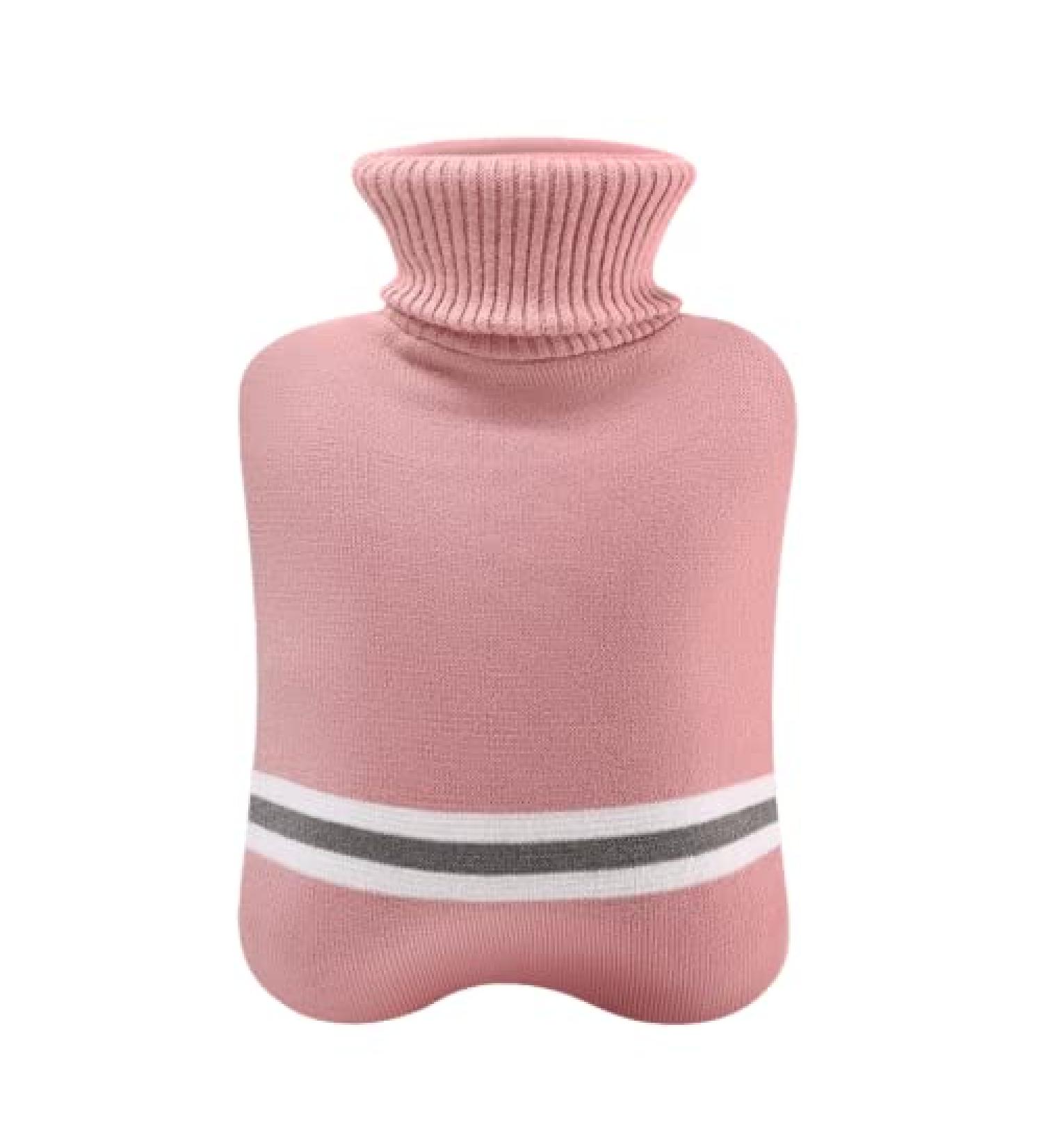 Premium Small Hot Water Bottle with Knitting Cover - Classic Striped 2000ml for Pain Relief & Hot Cold Therapy - Warm Pink - Buy Online on GoSupps.com