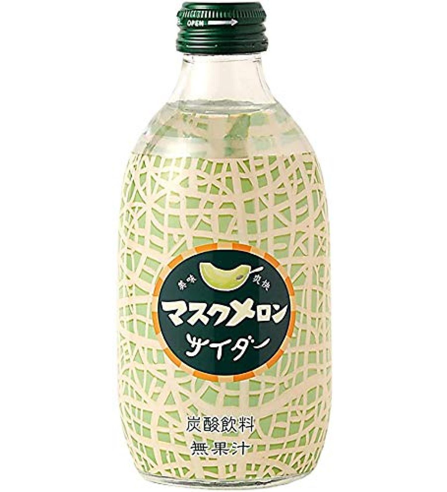 Tomomasu Japanese Soda Melon Cider in Glass, 10 fl oz (300mL) (Pack of 5) - Product of Japan.