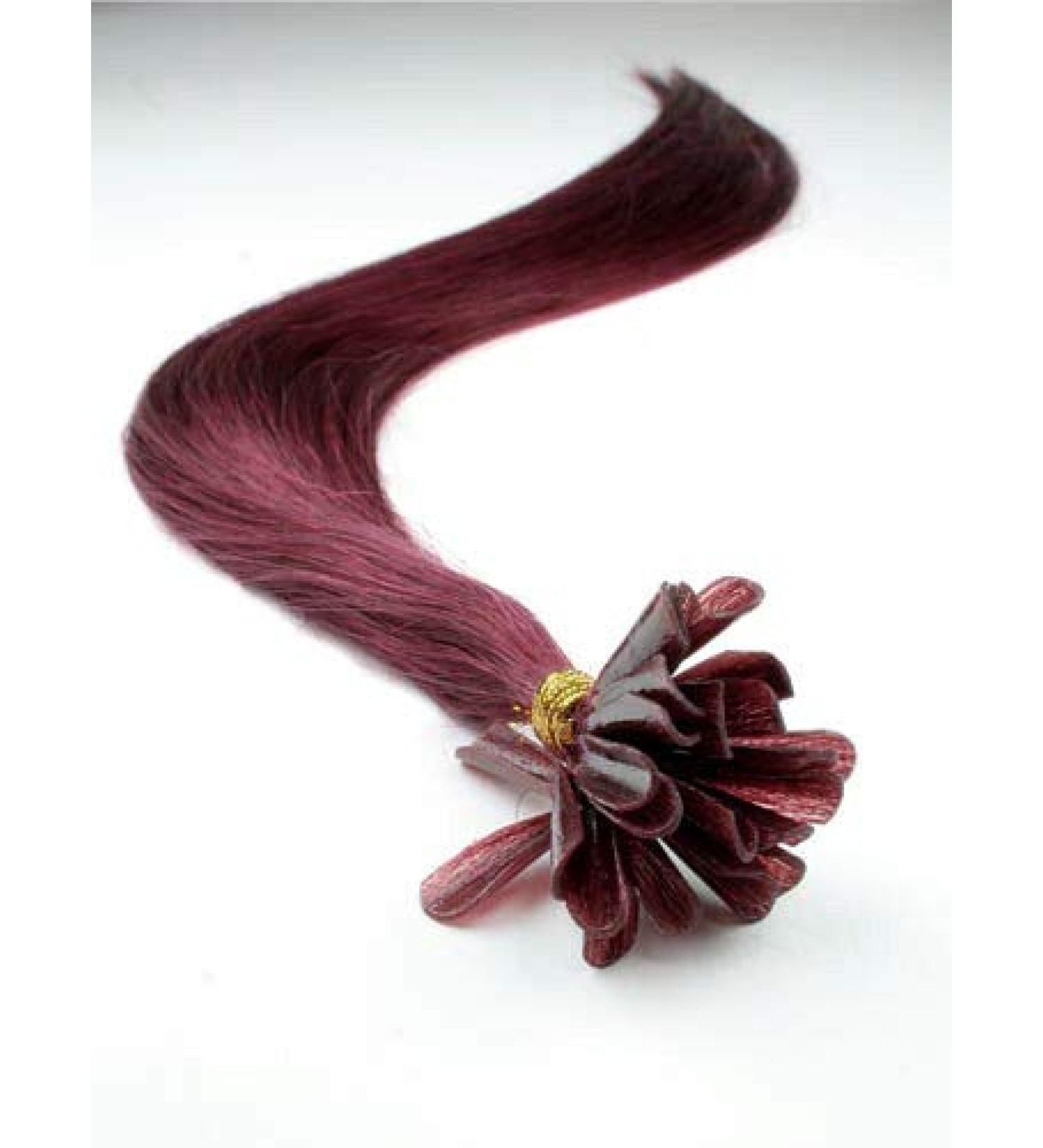 Real Remy Human Hair Extensions Plum Red #99J Prebond Keratin Bonds All Lengths (20")