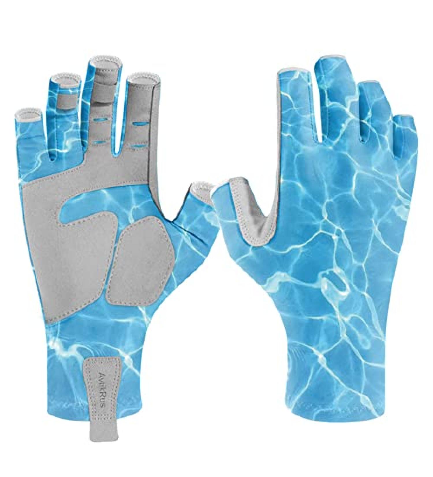 Aventik UPF 50+ Fingerless Sun Protection Fishing Gloves for Women Men - Blue Water Ripple Design - Ideal for Outdoor Activities - Buy Online on GoSupps.com
