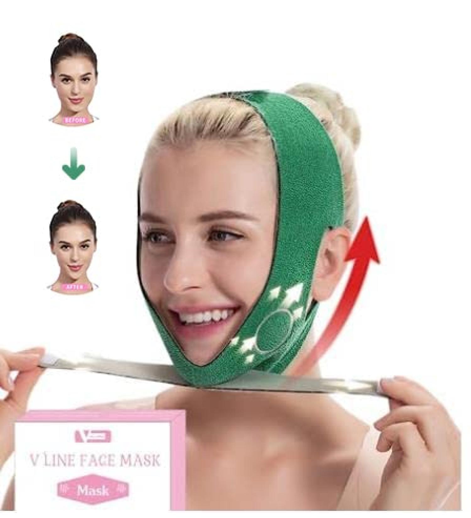 V-Line Lifting Mask for Double Chin Reduction - Breathable Face Slimming Strap - Green Chin Cheek Lift Up Belt for Women Men - Buy Online on GoSupps.com