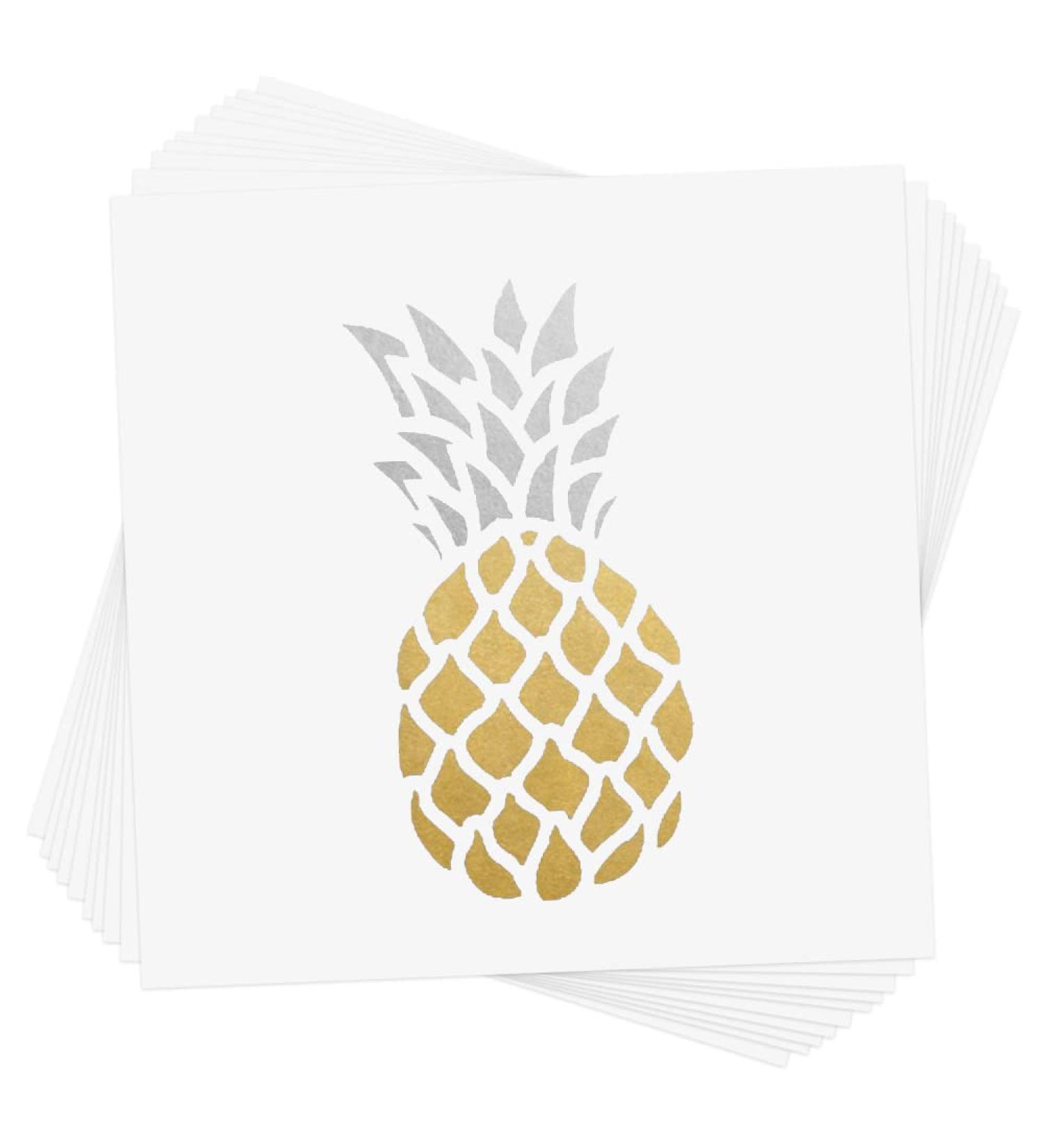Pineapple Set: 10 Assorted Premium Metallic Gold & Silver Waterproof Temporary Tattoos - Ideal for Beach Parties & Favors - Buy Online on GoSupps.com
