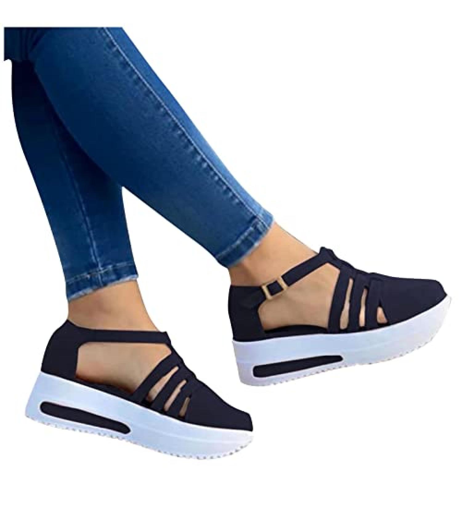 NLOMOCT Women's Platform Wedge Sandals Black 7 - Closed Toe Casual Buckle Espadrille Sandals - Buy Online on GoSupps.com