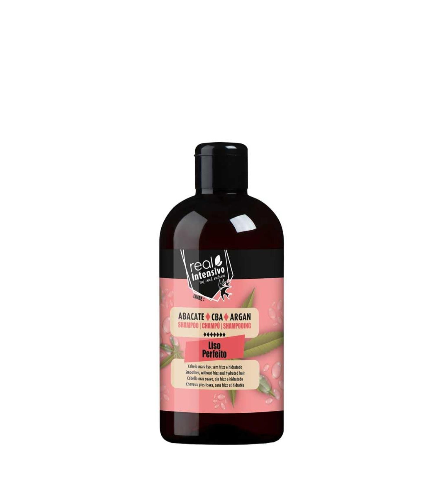 Real Natura Liso Perfeito shampoo perfect smoothing radiant shine intensive moisture natural ingredients practical size 300 ml