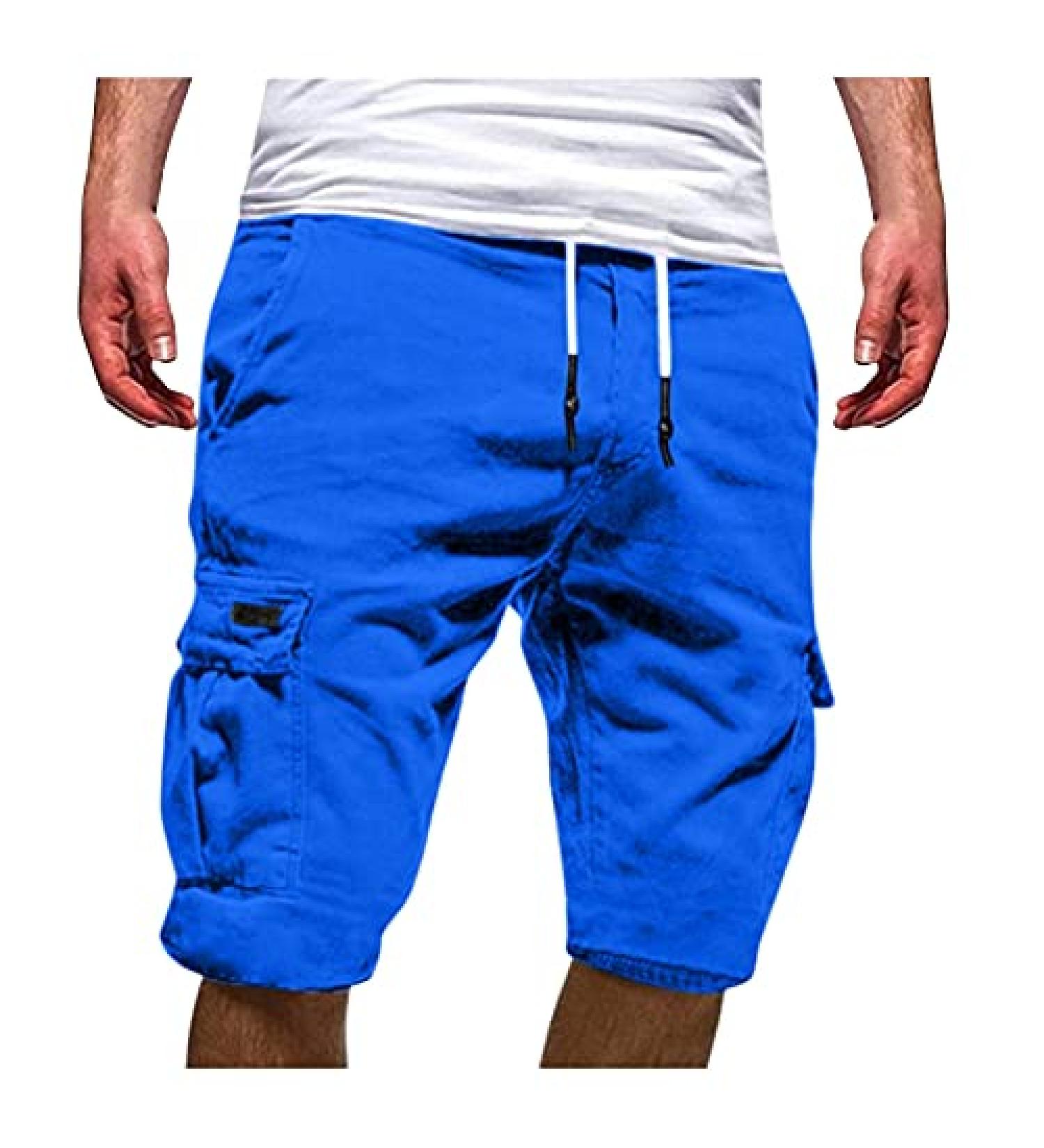 Men's Casual Cargo Shorts - Oversized Multi-Pocket Drawstring Shorts for Summer - Quick Dry, Blue, Size XL - Buy Online on GoSupps.com
