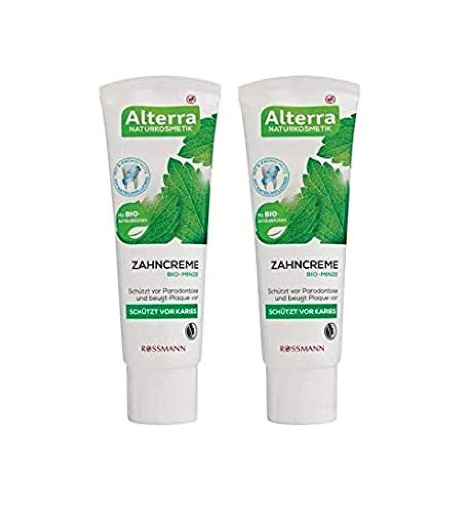 Toothpaste Organic Mint - protects against tooth decay protects against periodontitis & prevents plaque Vegan - Pack of 2 (2 x 75 ml)