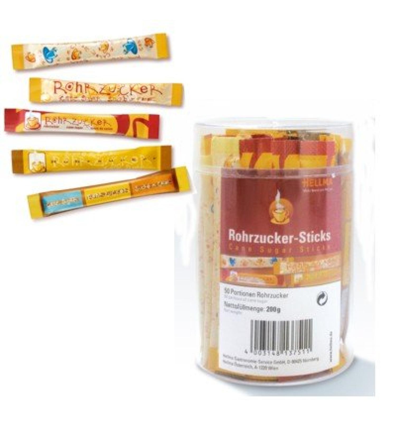 Hellma cane sugar sticks 50 x 4g in a round tin portion sugar