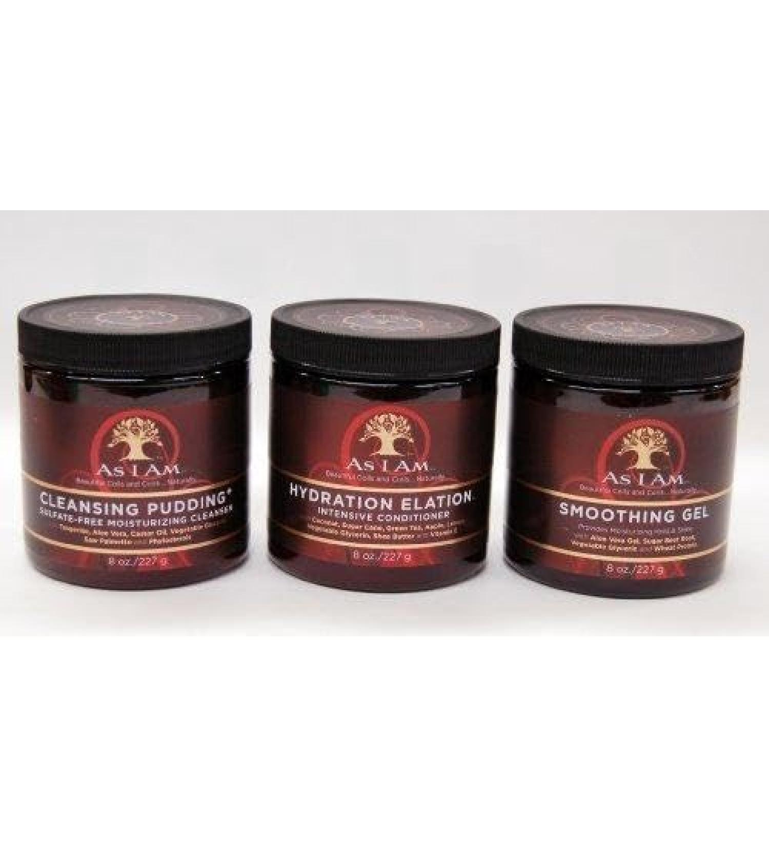 As I Am Cleansing Pudding + Hydration Elation + Smoothing Gel 8oz Each "3 PCS SET"