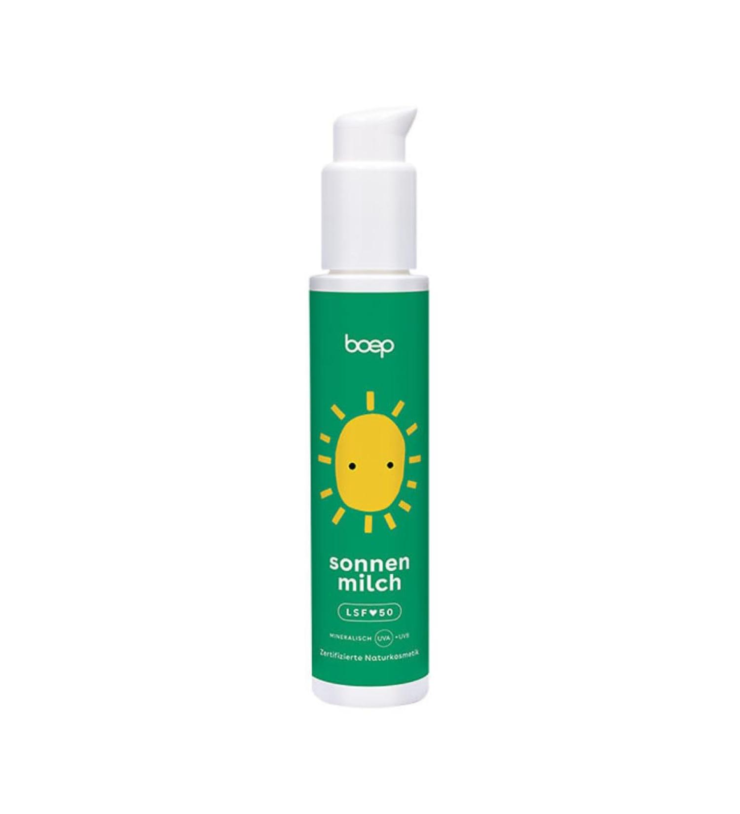 the boep boep Mineral sun milk light and moisturizing formula with zinc oxide filter SPF 50 for the sensitive skin of babies children and pregnant women with light summer scent 100 ml - Buy Online on GoSupps.com