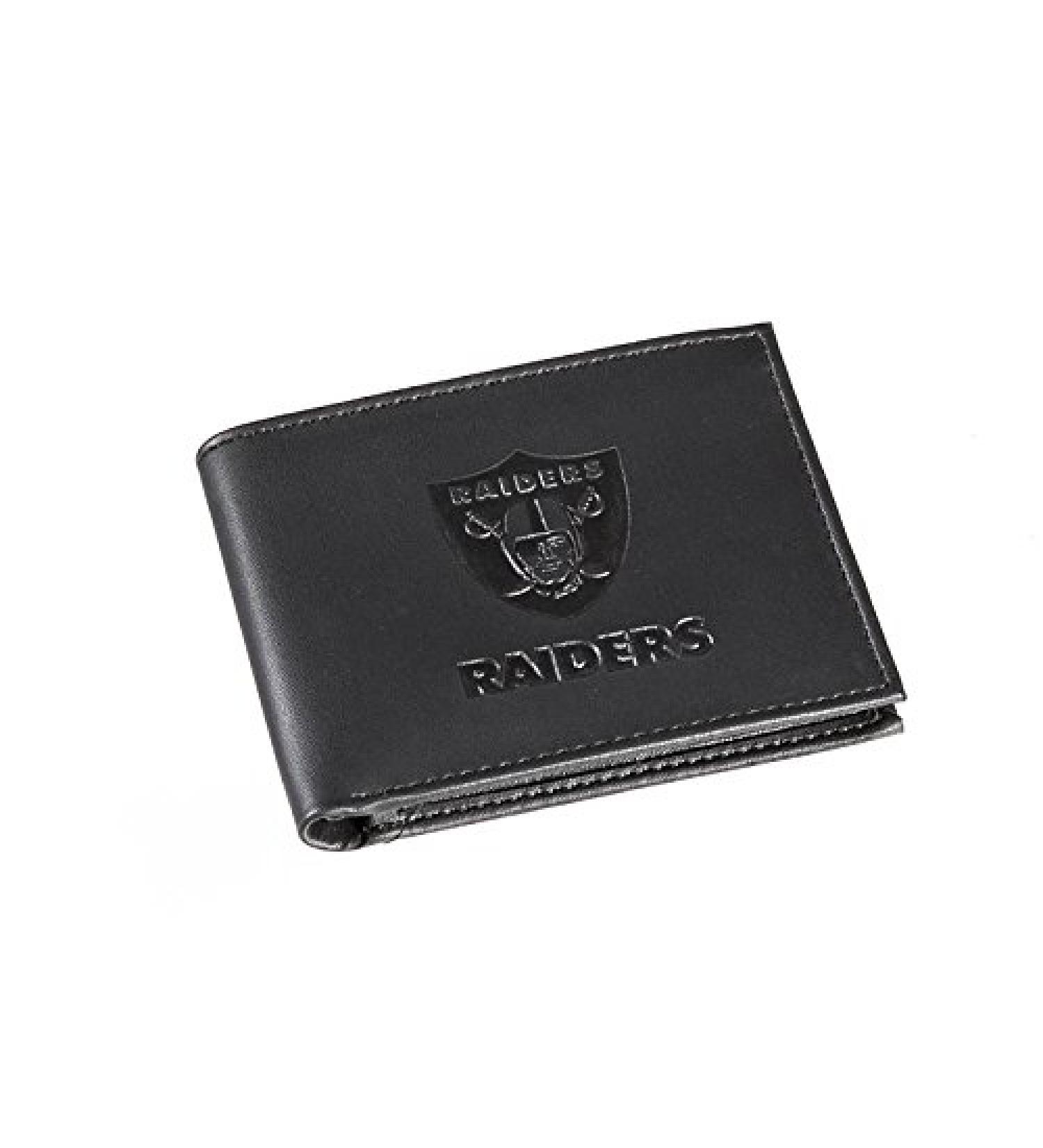 Team Sports America NFL Las Vegas Raiders Black Wallet | Bi-Fold | Officially Licensed Stamped Logo | Made of Leather | Money and Card Organizer | Gift Box Included