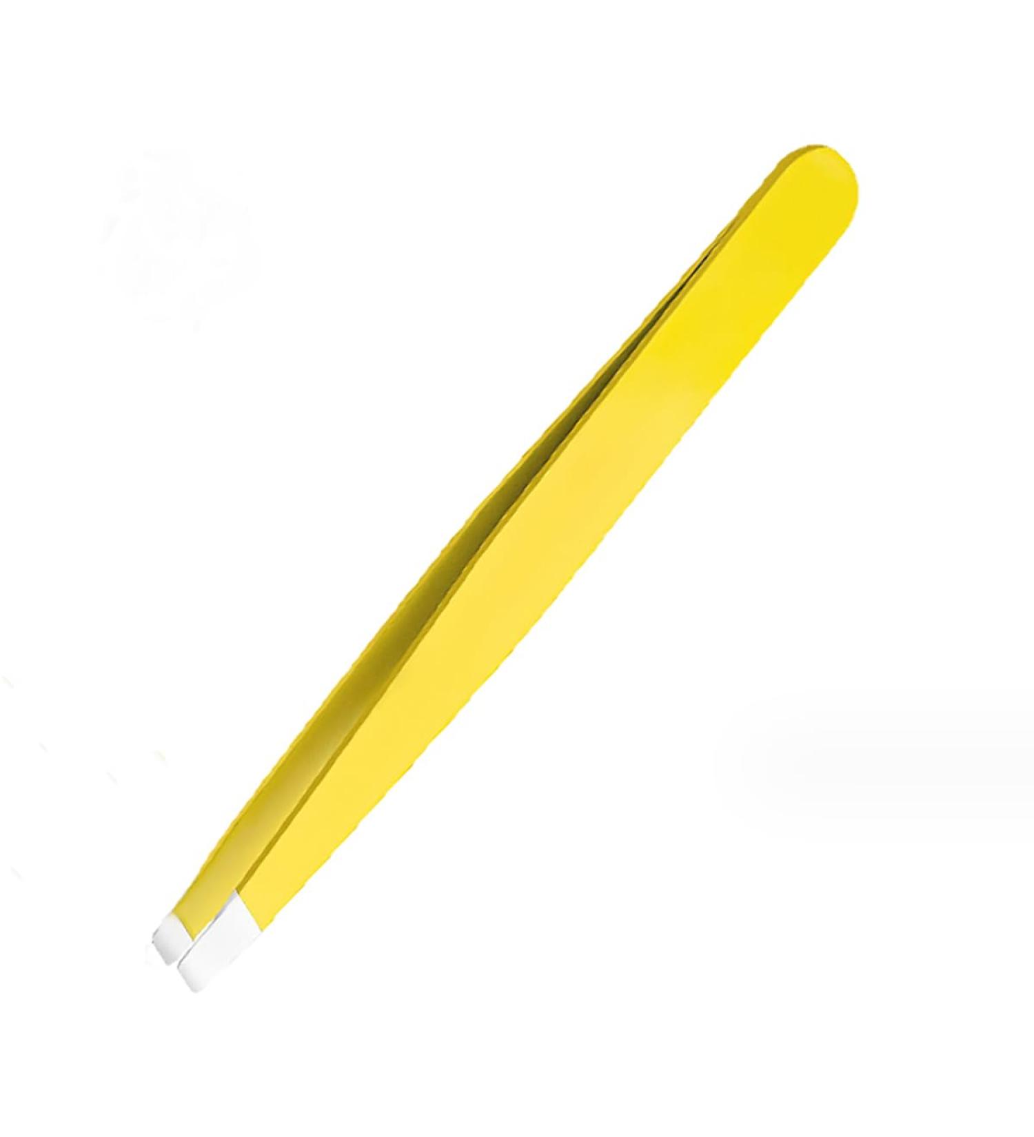 Slanted Stainless Steel Tweezers for Ingrown Hair - Professional Precision Tool for Men & Women - Yellow - Buy Online on GoSupps.com