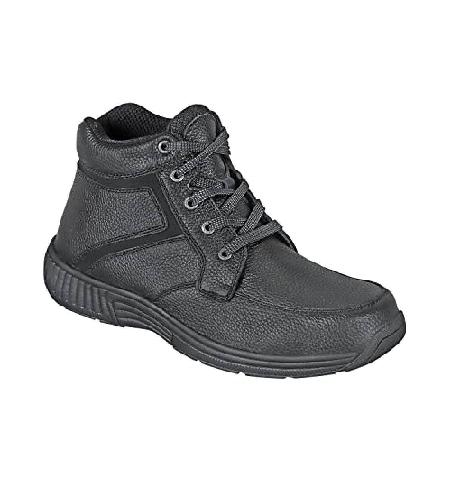 Orthofeet Men's Orthopedic Boots for Plantar Fasciitis Relief - Arch Support, Cushioned Sole, Wide Widths | Highline 15 Wide Black - Buy Online on GoSupps.com