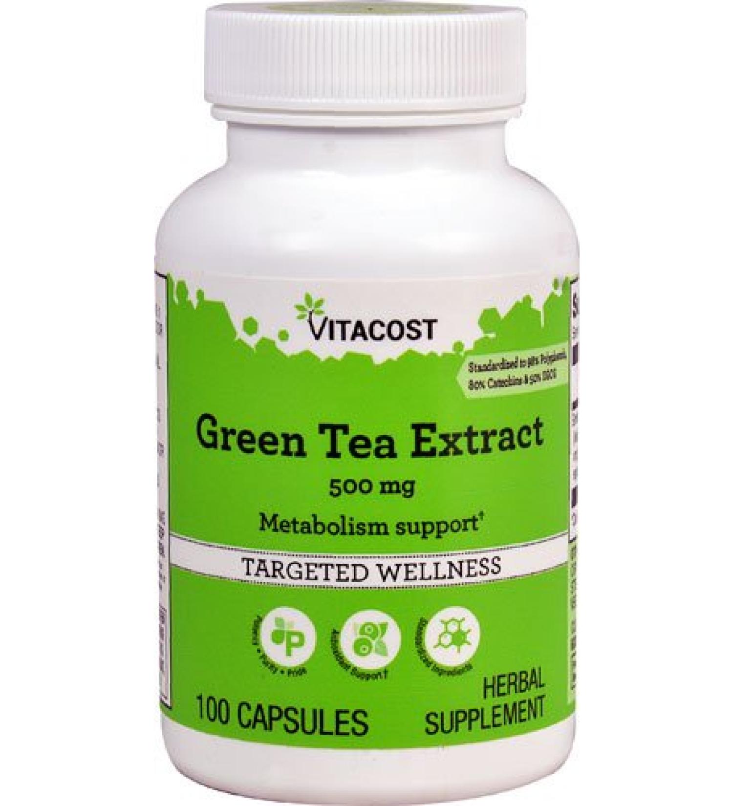 Vitacost Green Tea Extract - Standardized - 500 mg - 100 Capsules