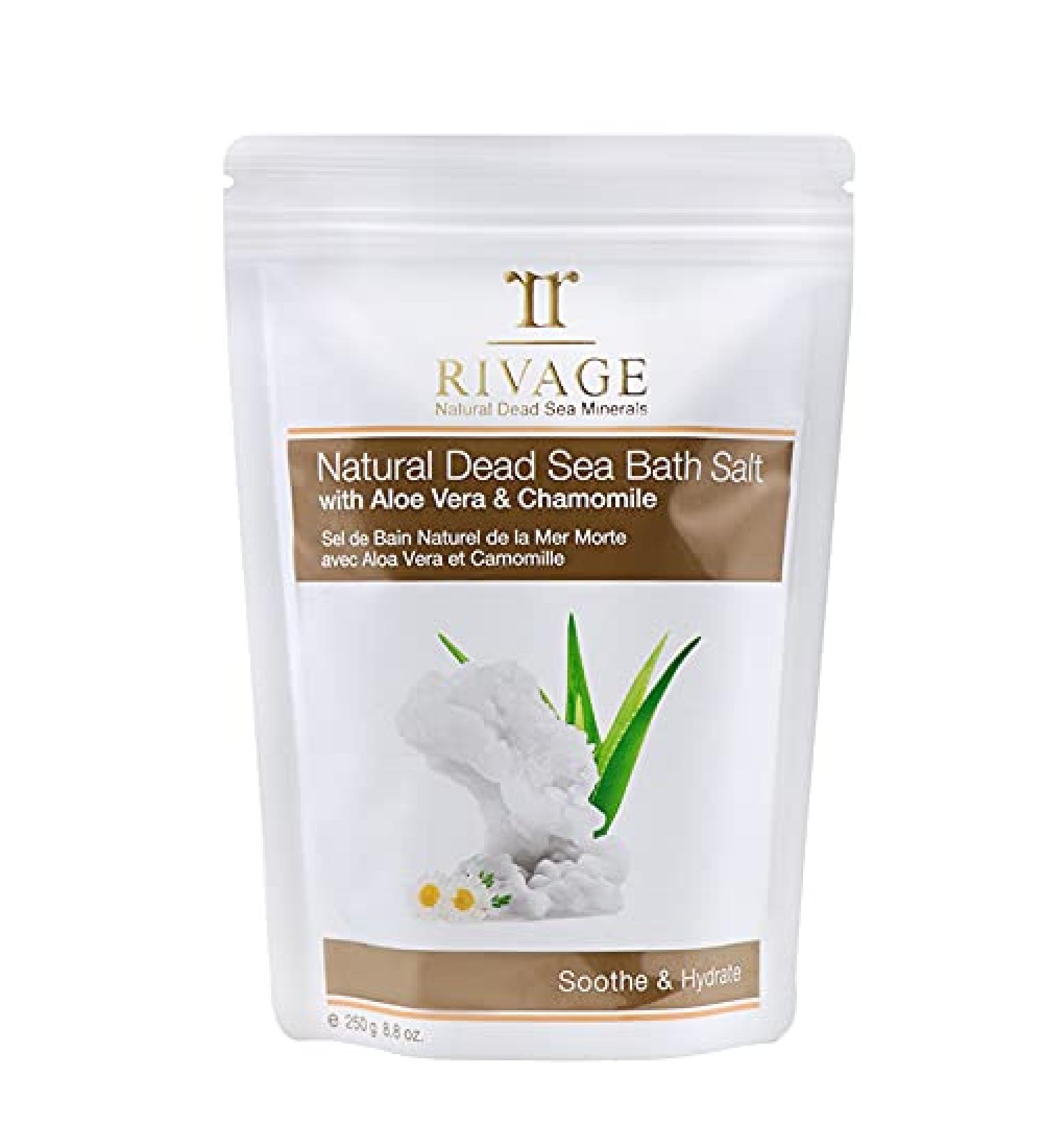 Rivage Natural Dead Sea Minerals Bath Salt with Aloe Vera and Chamomile 250g | Soothing Hydration | Vegan-Friendly | No Animal Testing | No Harsh Chemicals - Buy Online on GoSupps.com