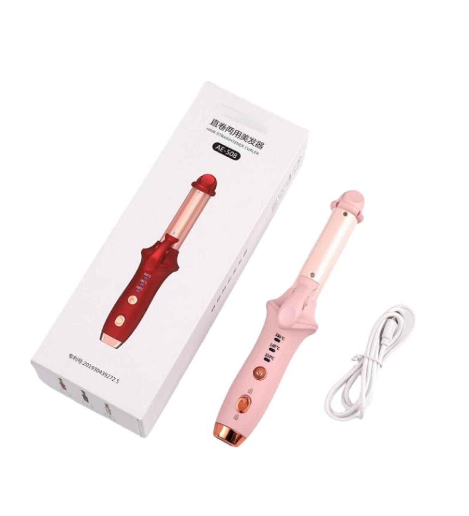 Buy Portable Cordless Curling Iron | USB Rechargeable 2-in-1 Hair Curler & Straightener | Mini Flat Iron for Short Hair - Pink - Buy Online on GoSupps.com