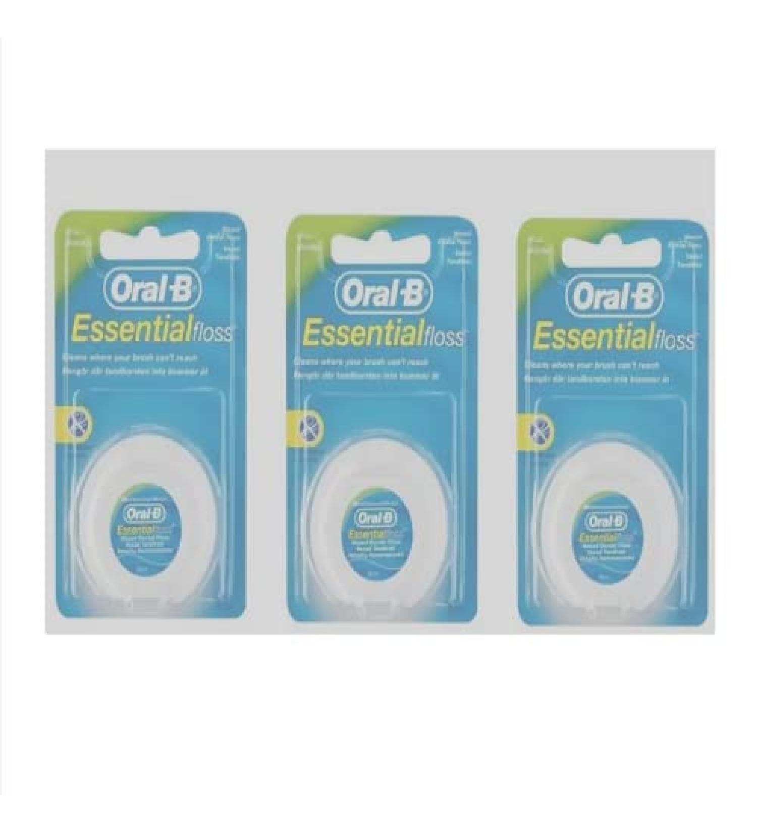 3X 50m Oral B Essential Dental Floss Waxed - Mint Waxed by