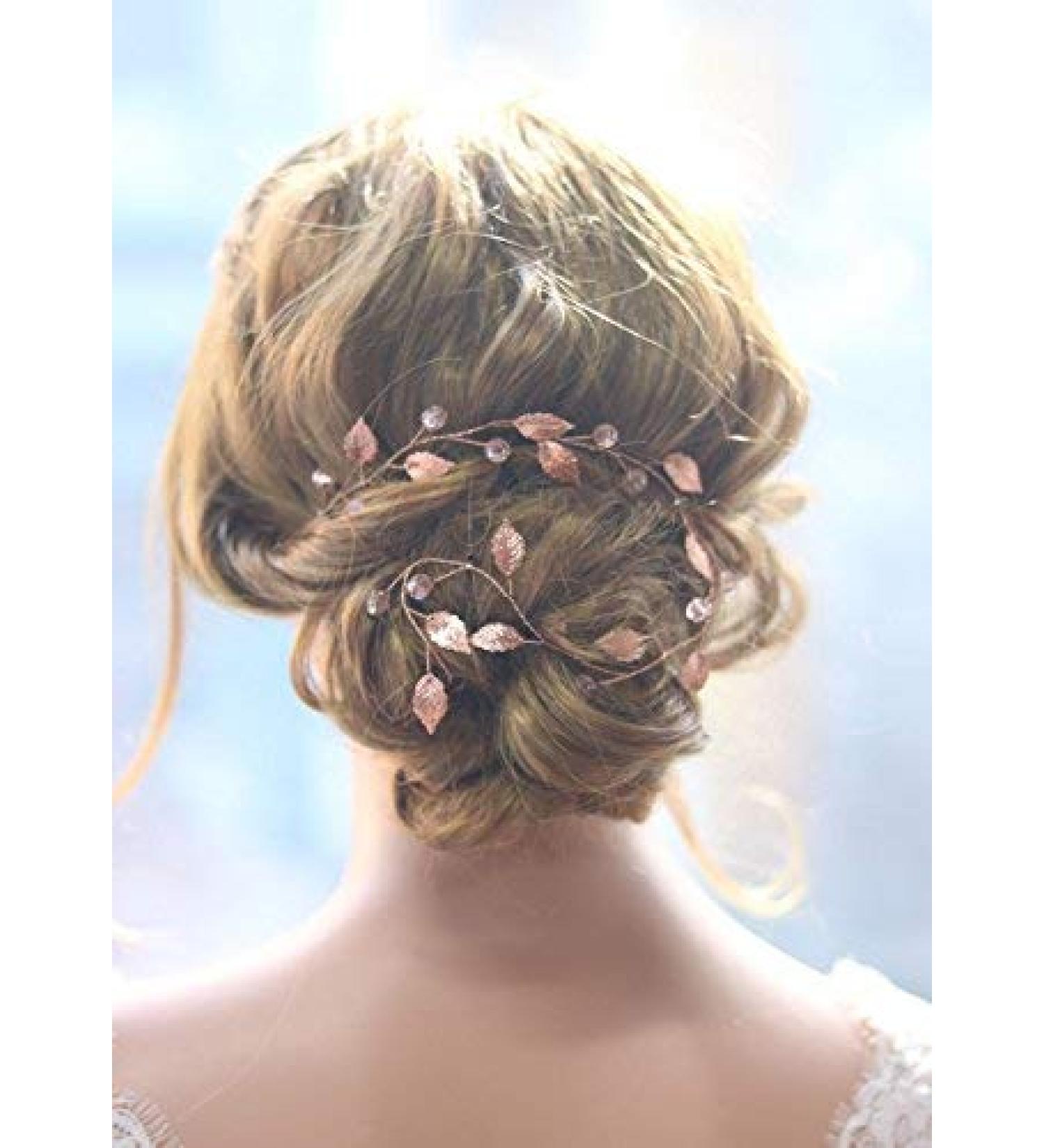 GraceWedding Bridal Jewelry | Vintage Red Gold Hair Accessories for Long Hair | Climbing Plants Design | 38 cm Crystal Rose Gold Hair Jewelry - Buy Online on GoSupps.com