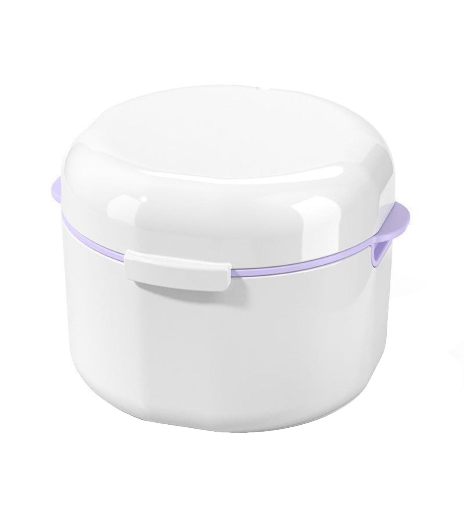POFET Denture Soaking Bath with Strainer Basket | Travel-Friendly Denture Cleaning Cup for Artificial Teeth (White) - Buy Online on GoSupps.com