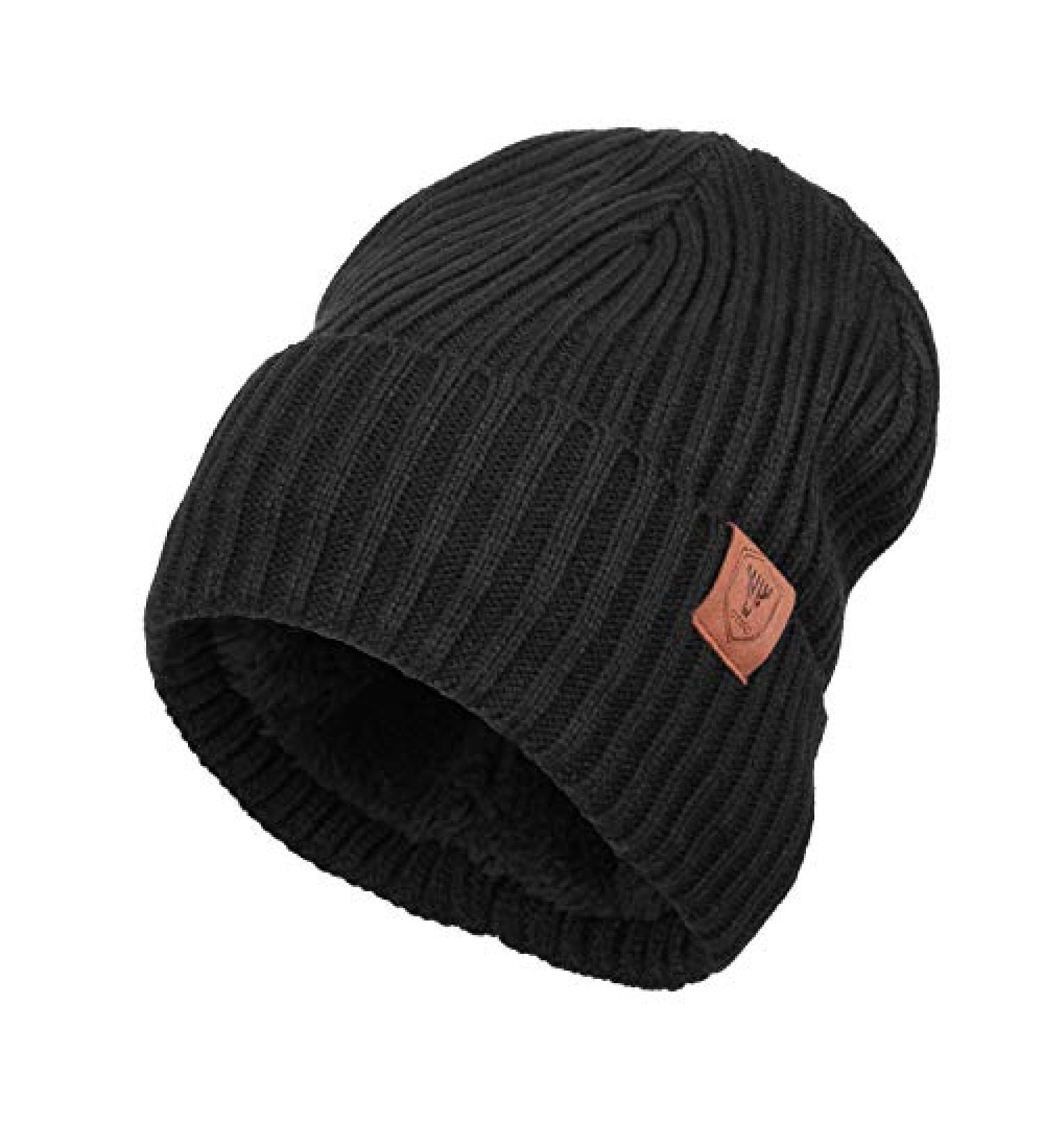 OZERO Knit Beanie Winter Hat - Thermal Polar Fleece Snow Skull Cap in Black - Buy Online on GoSupps.com