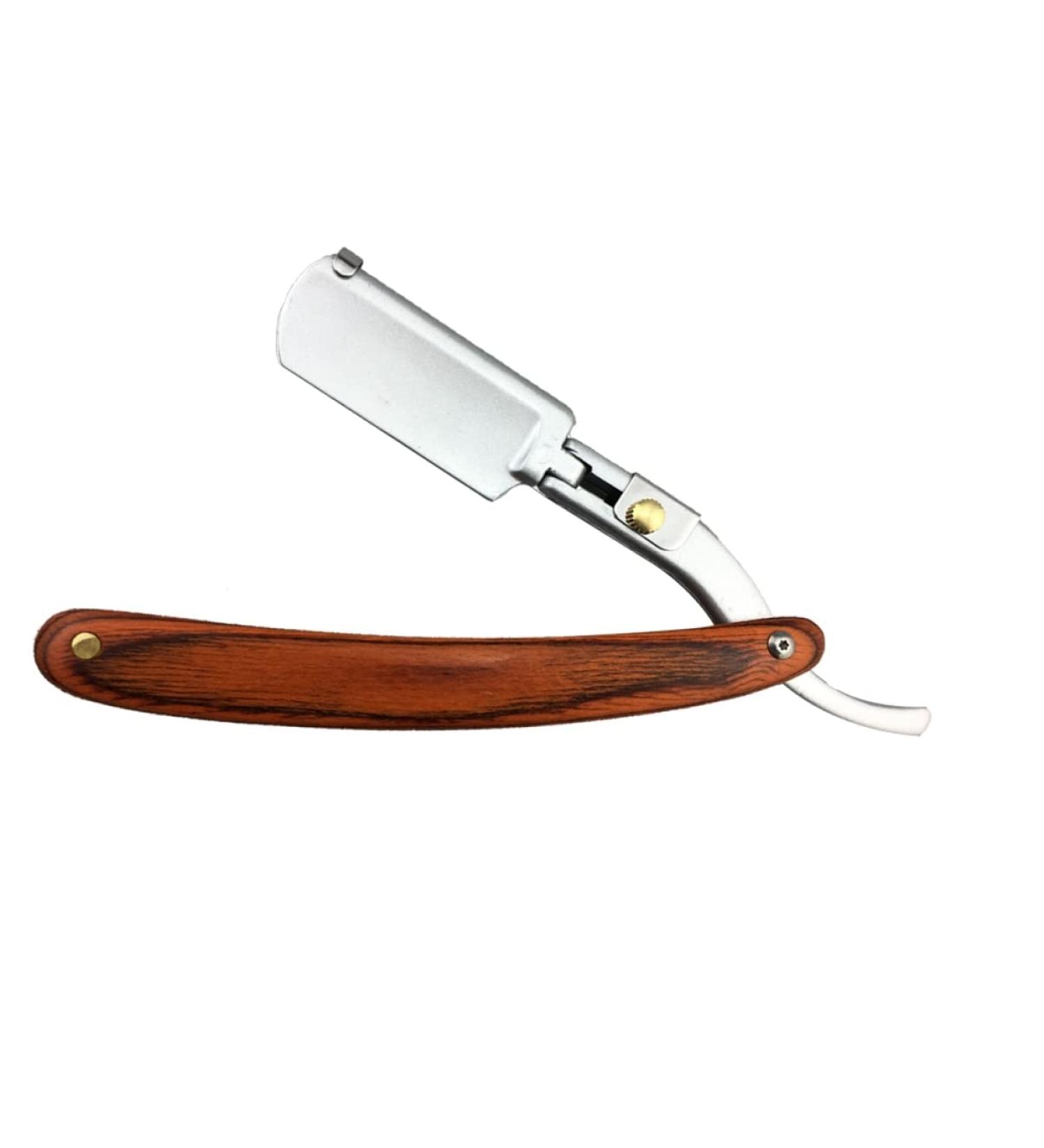 Frcolor Metal Razor for Men - Straight Edge Beard Shaver with Bamboo Handle - Premium Hairdresser Tool - Buy Online on GoSupps.com