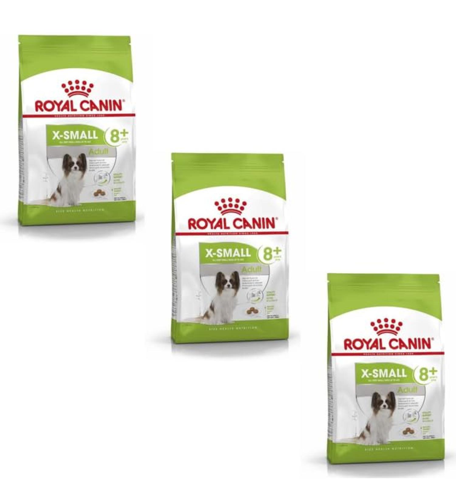 Royal Canin X-Small Adult 8+ | Pack of 3 | 3 x 500 g | Dry food for very small dogs from 8 years old | for intestinal support vitality and the urinary tract - Buy Online on GoSupps.com