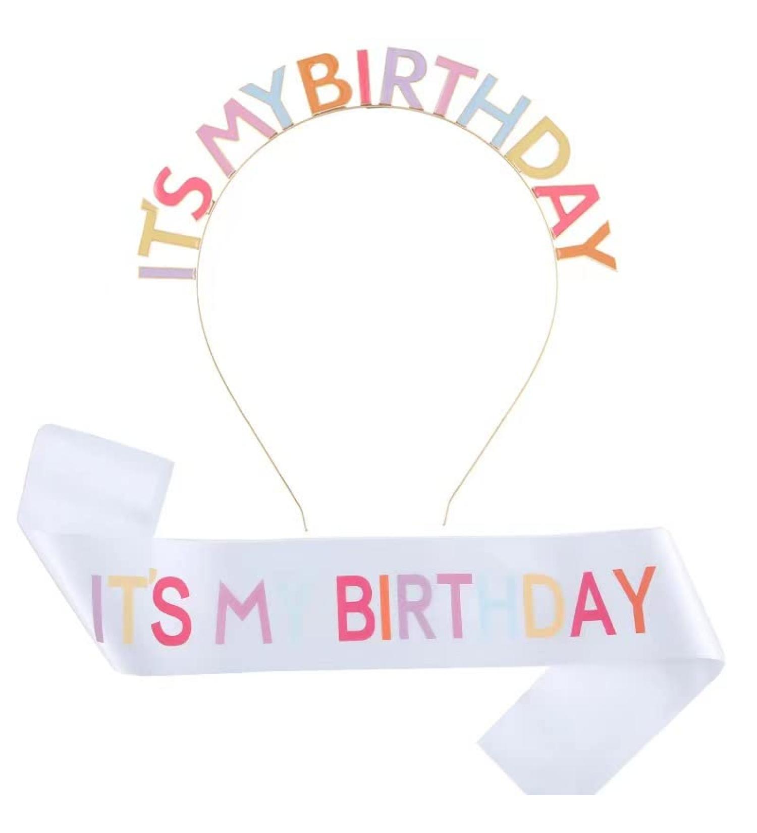 JIAHANG Letters Birthday Tiara Headband & Sash Set - Birthday Girl Gifts | Happy Birthday Accessories - Colorful & White - Buy Online on GoSupps.com