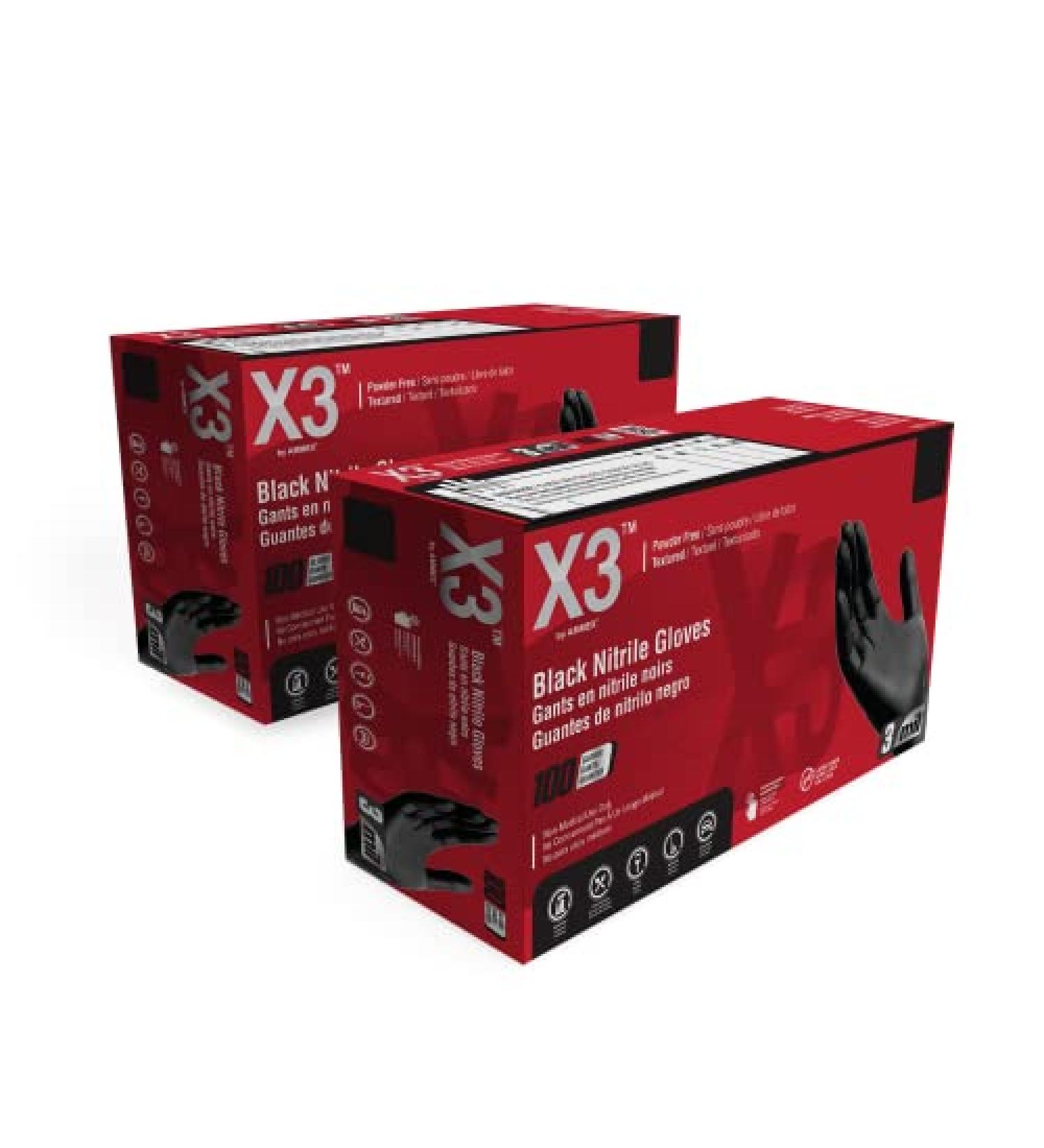 X3 Black Nitrile Disposable Gloves 3 Mil 200 Pack - Large, Latex-Free, Powder-Free, Food-Safe - Buy Online on GoSupps.com
